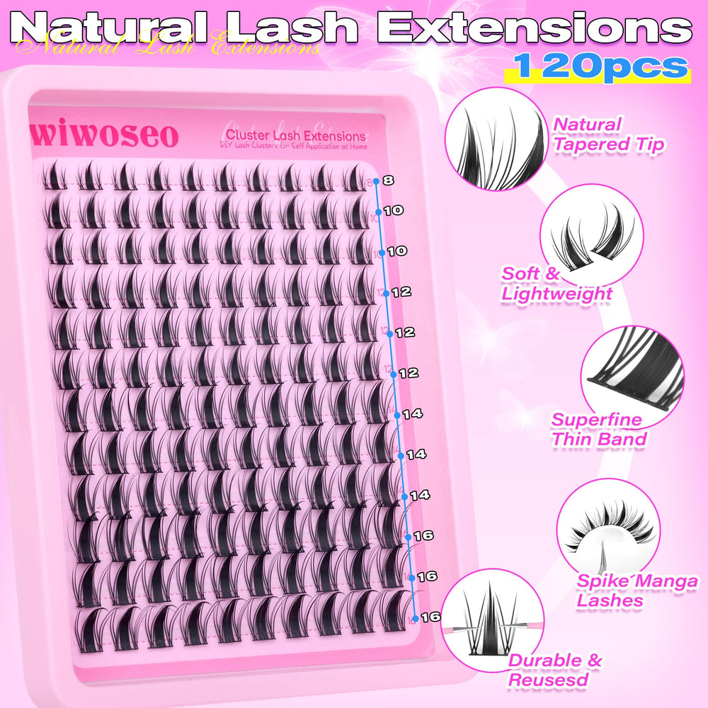Cils manga clusters wiwoseo, effet œil-de-chat pour un regard glamour.