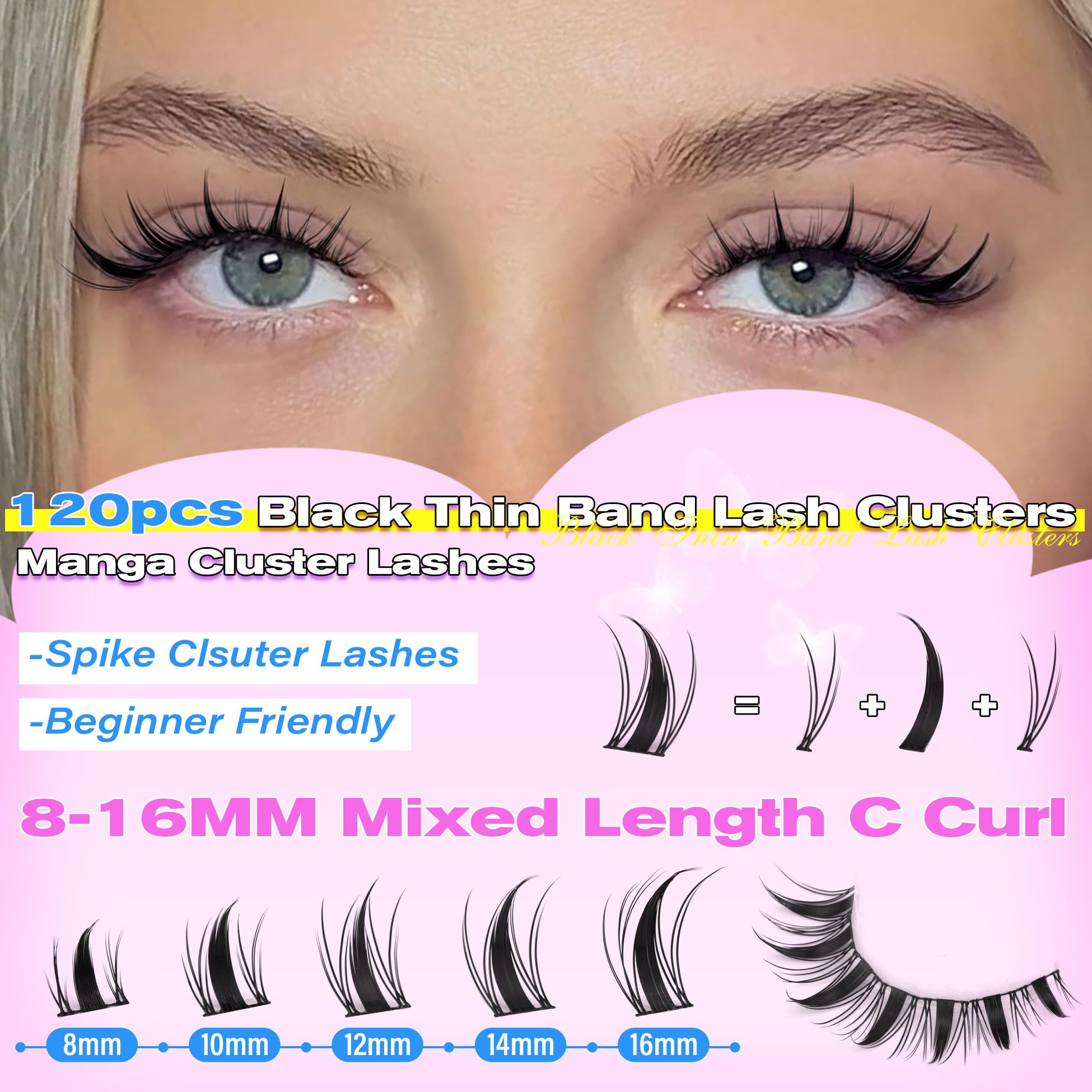 Cils manga clusters wiwoseo, effet poupée pour un regard féerique.