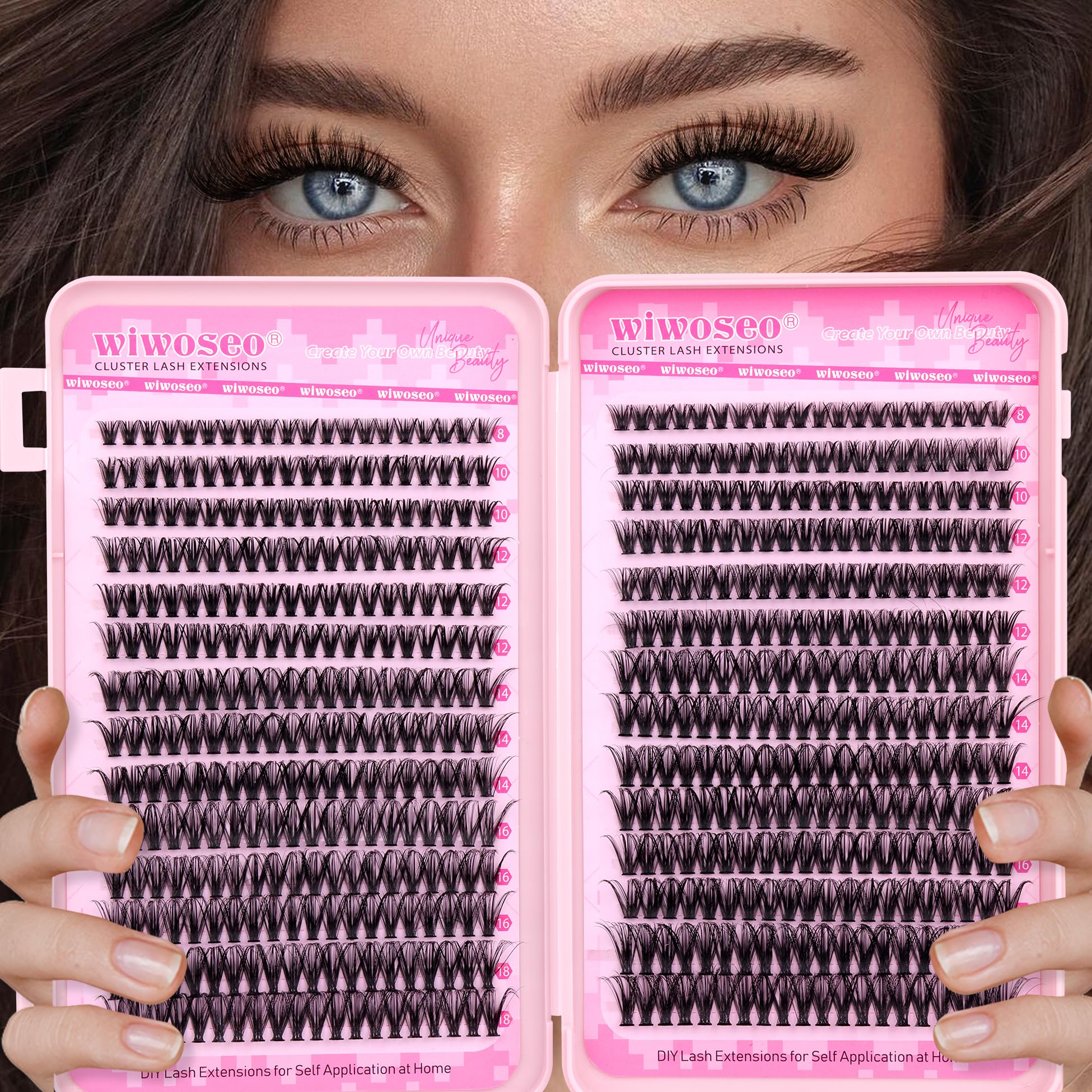 wiwoseo Wispy Lash Clusters, 18mm elongation pour allonger le regard.