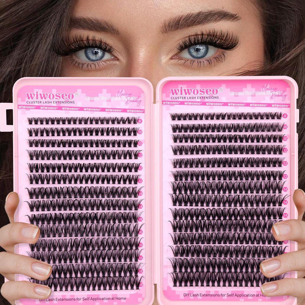 wiwoseo Wispy Lash Clusters, 18mm elongation pour allonger le regard.