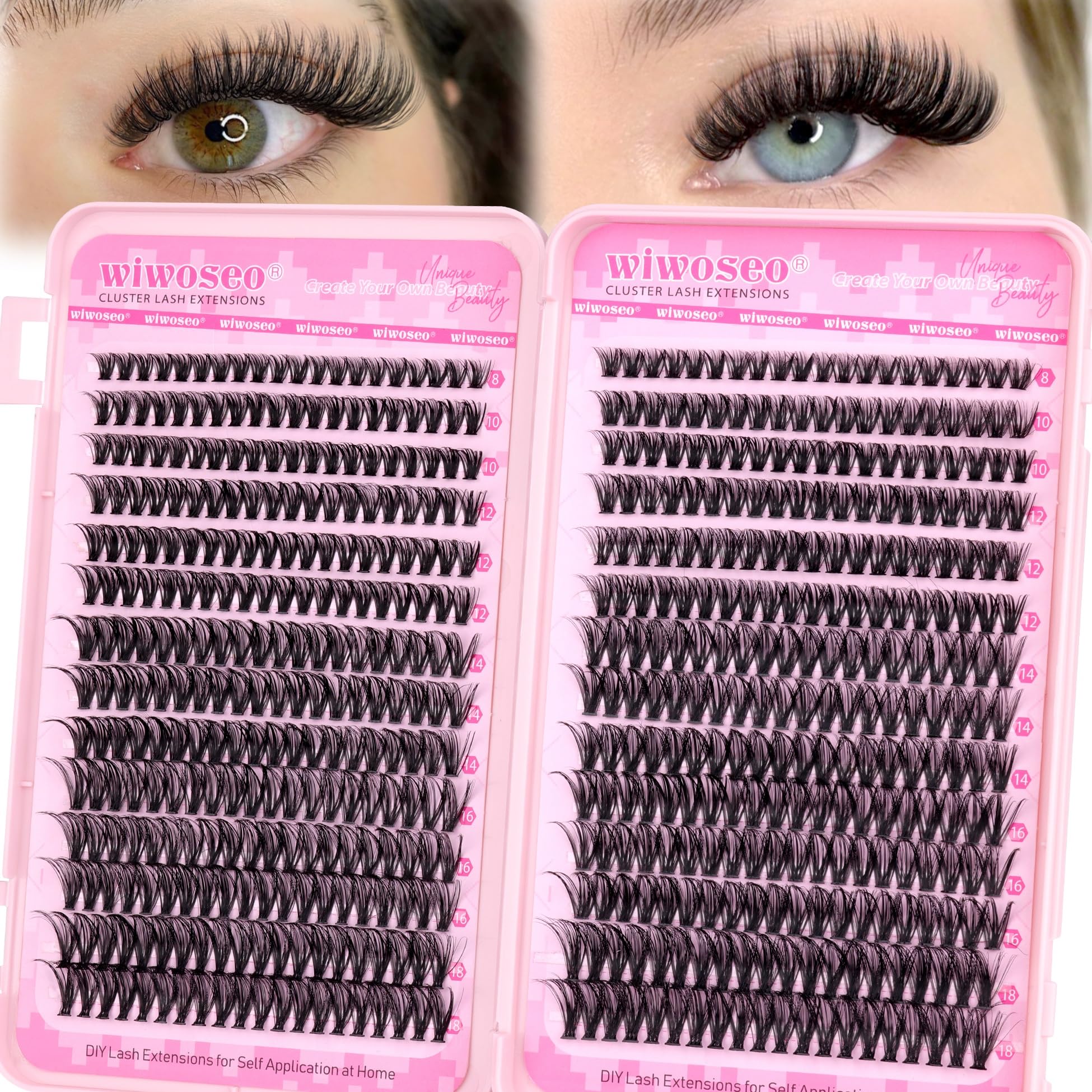 wiwoseo Wispy Lash Clusters, cils œil de chat 8mm pour un regard naturel et défini.
