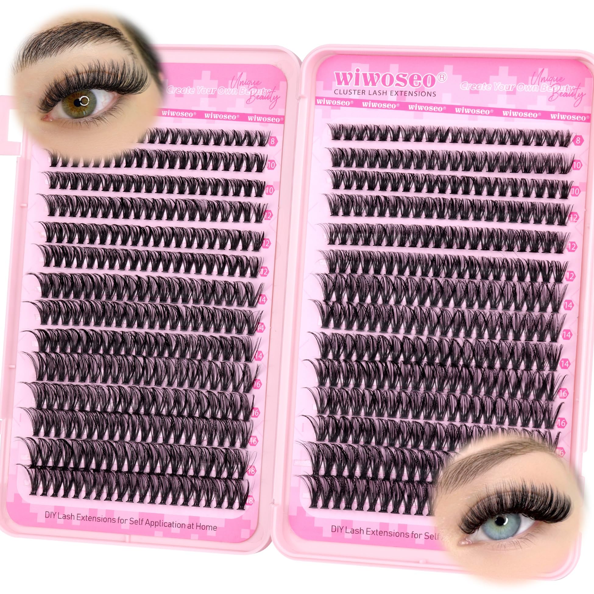 wiwoseo Wispy Lash Clusters, densité 40D50D personnalisable pour chaque œil.