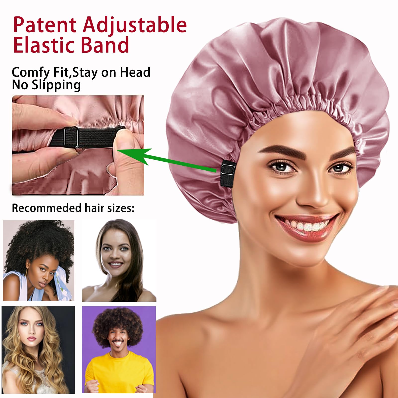 Bonnet satin WJing Yi Jia avec réglage élastique et boucle, confort nocturne