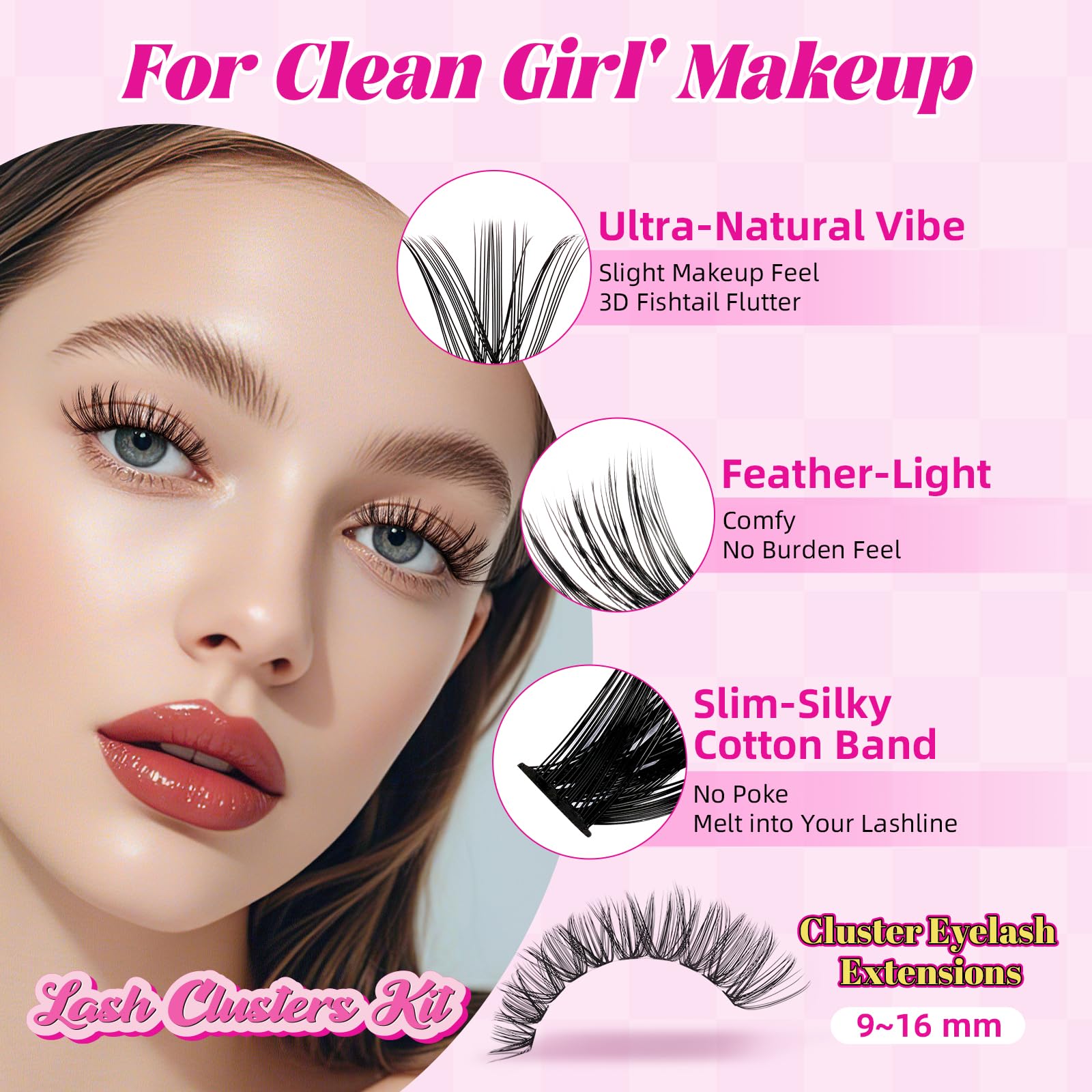 WLFRHD clusters-cils D-curl : texture réaliste et tenue légère pour un regard naturel.