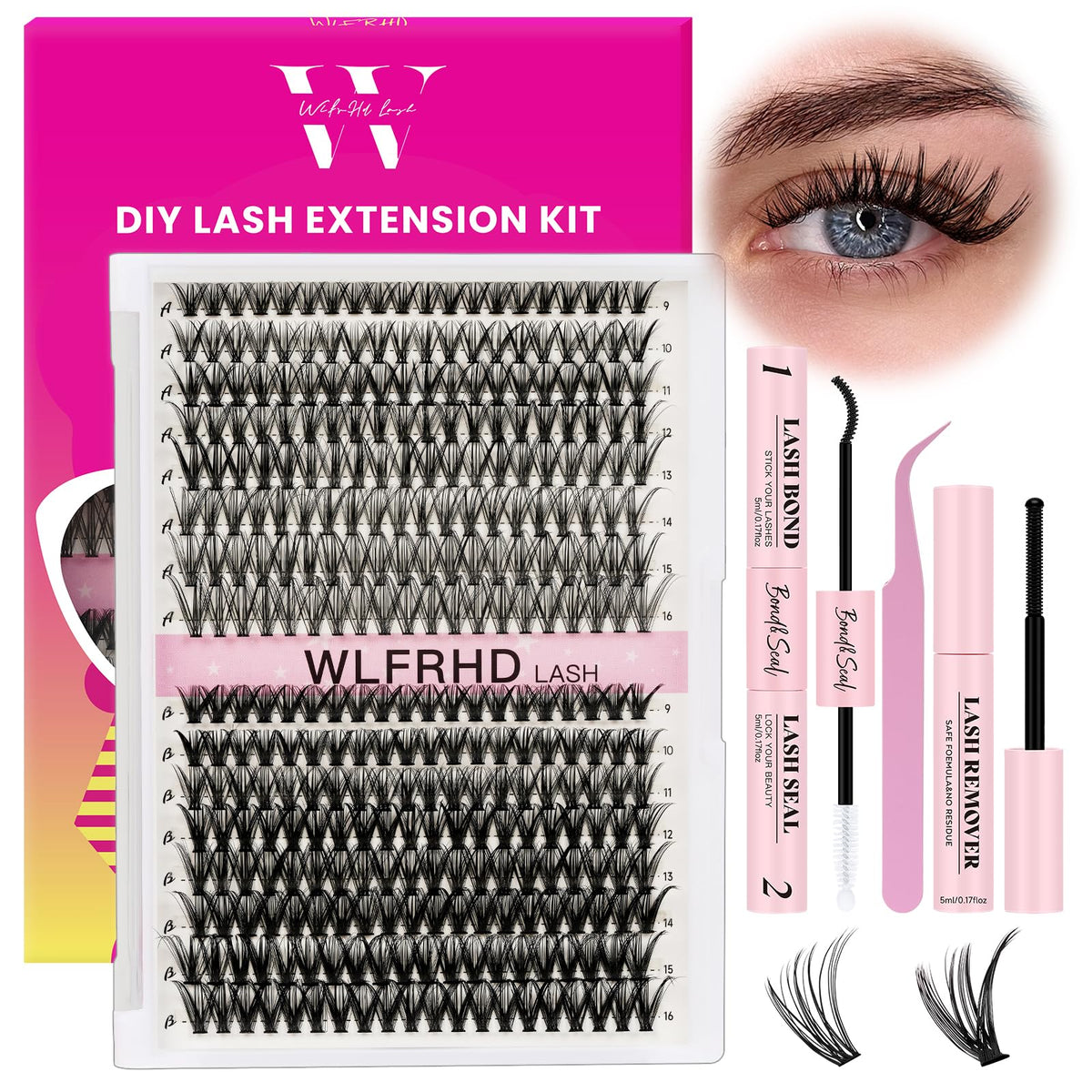 WLFRHD kit clusters cils D-Curl 320 pièces: volume immédiat pour un regard glamour.