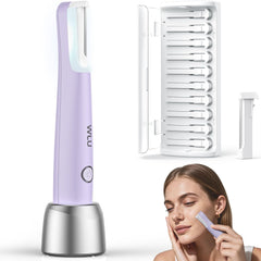 Rasoir dermaplane WLU pour visage violet, éliminant le duvet pour une peau prête au soin.