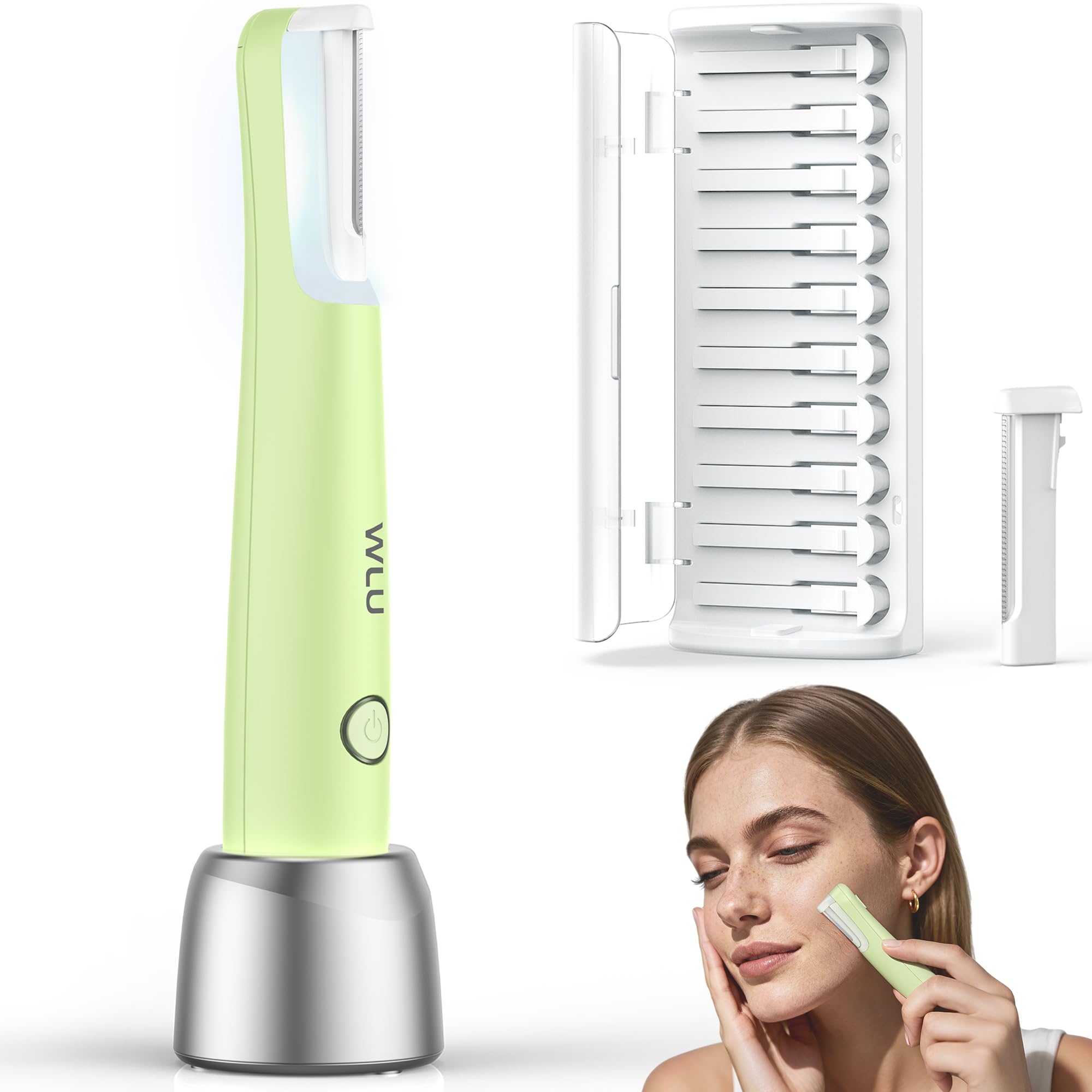 Rasoir WLU Dermaplane visage vert éliminant le duvet avec douceur