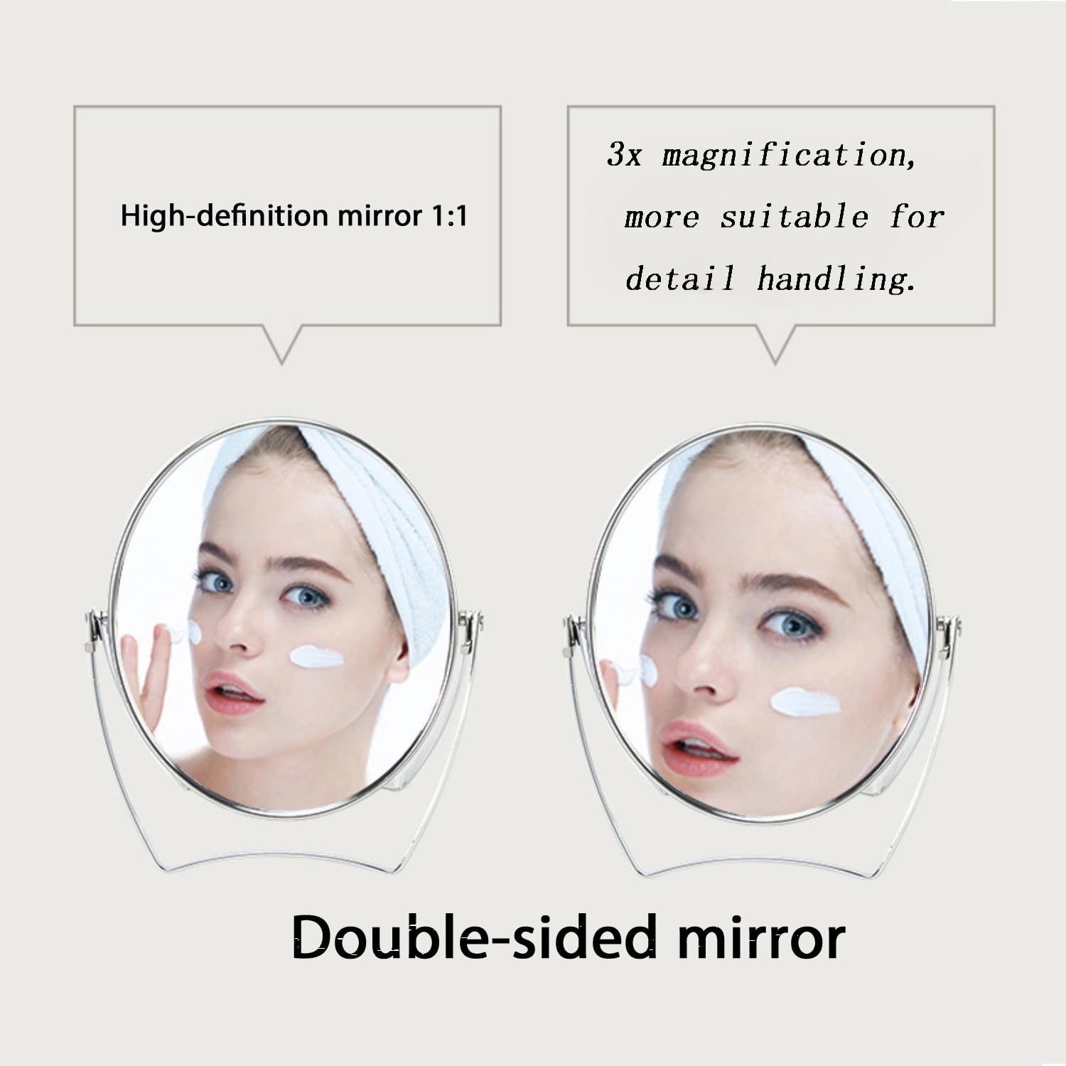 Miroir WMugthome 6 pouces avec poignée, vue large pour un maquillage précis.