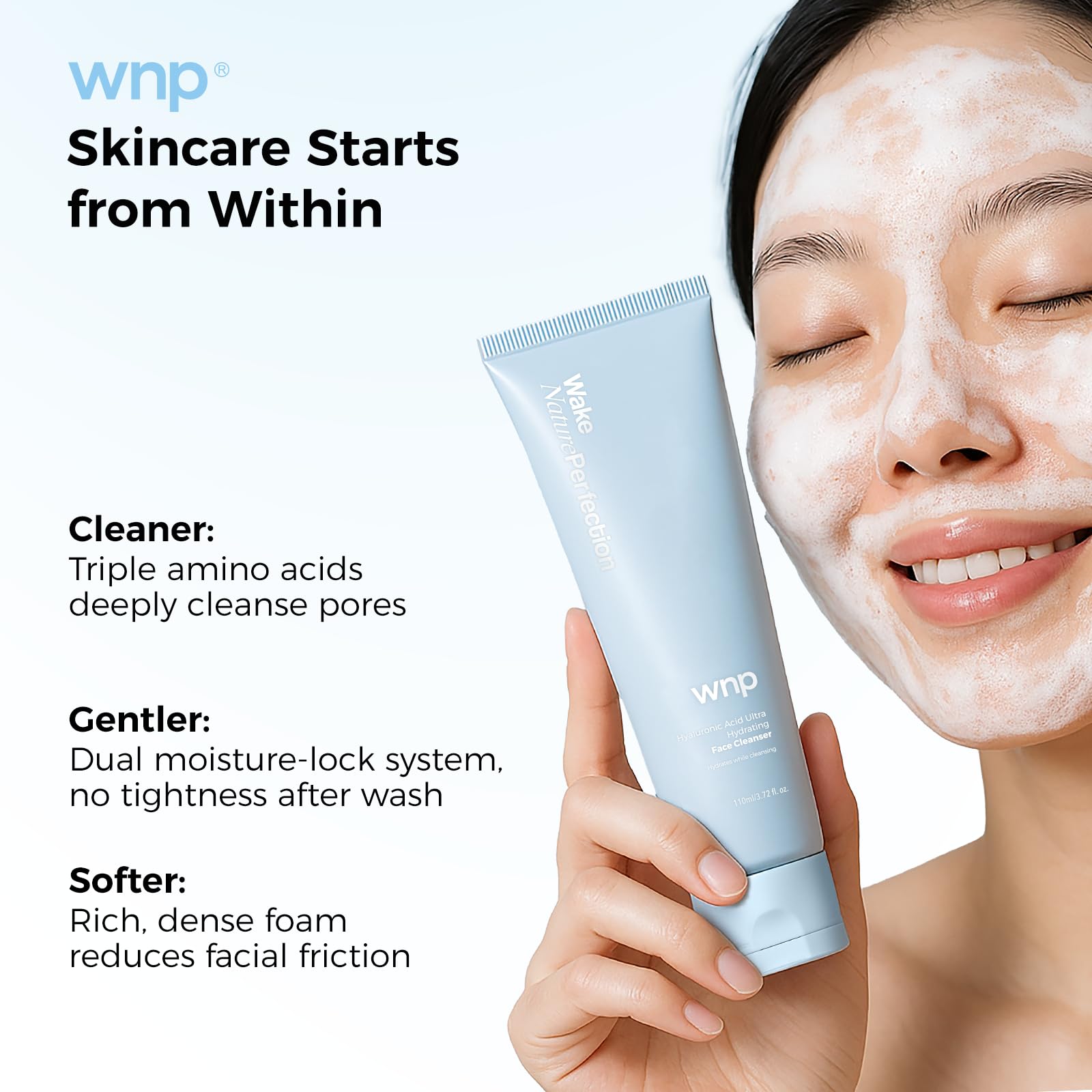 Usage quotidien recommandé de WNP Centella 4D Hyaluronic, peau propre et confortable
