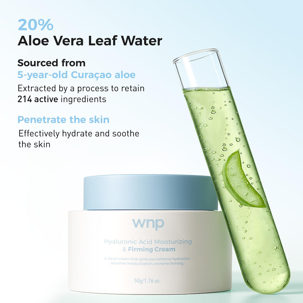 Hydratation quotidienne WNP: acide hyaluronique 4D et aloe vera pour peau lumineuse.
