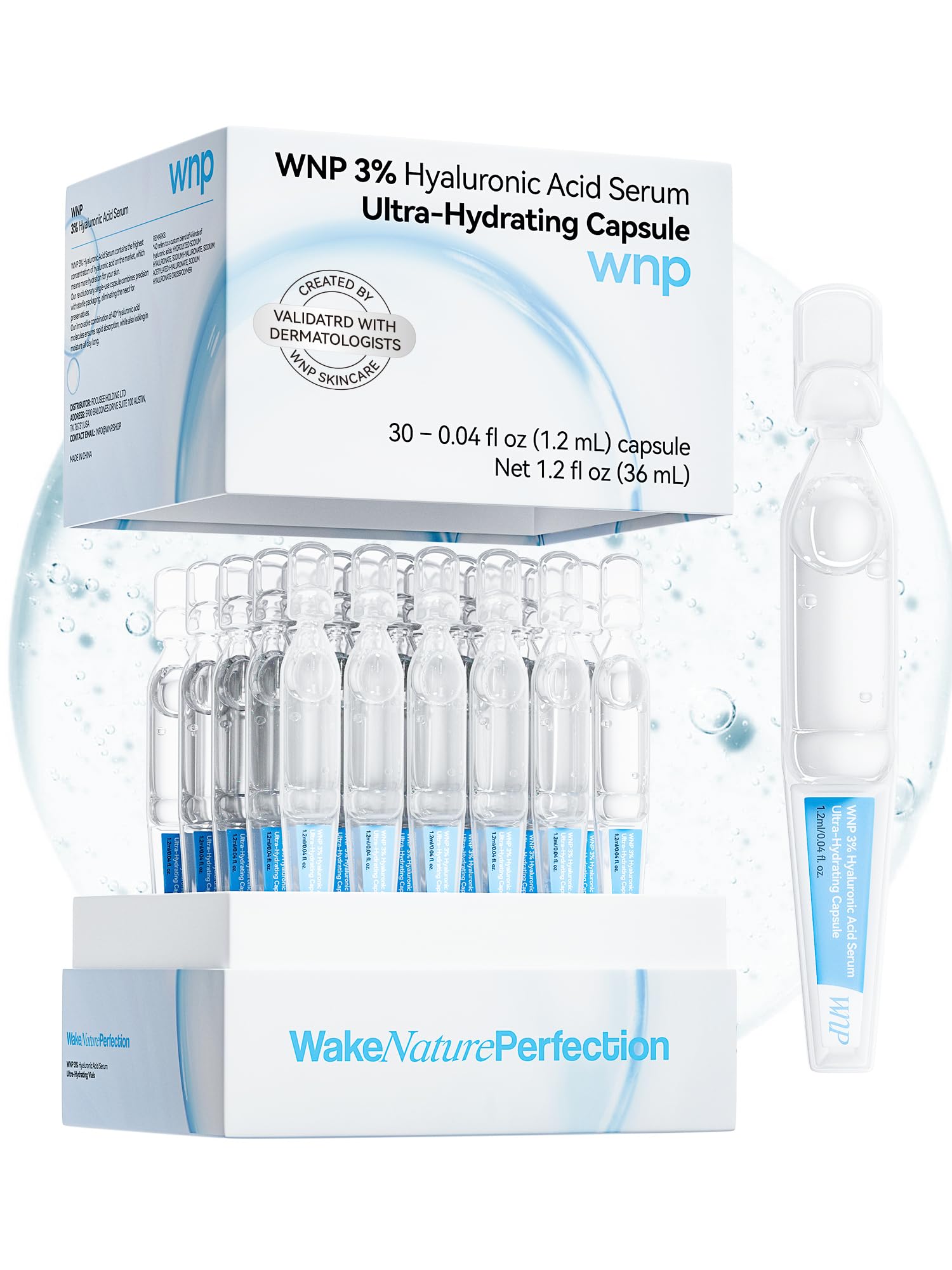 Sérum WNP 3% en bouteille stérile pour hydratation durable.