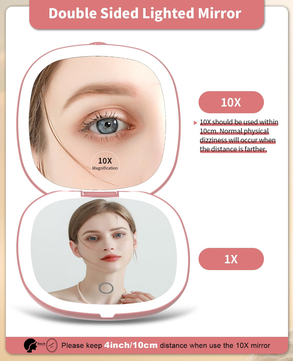 Miroir WOBSION rose doré avec lumière LED double-face pour maquillage précis