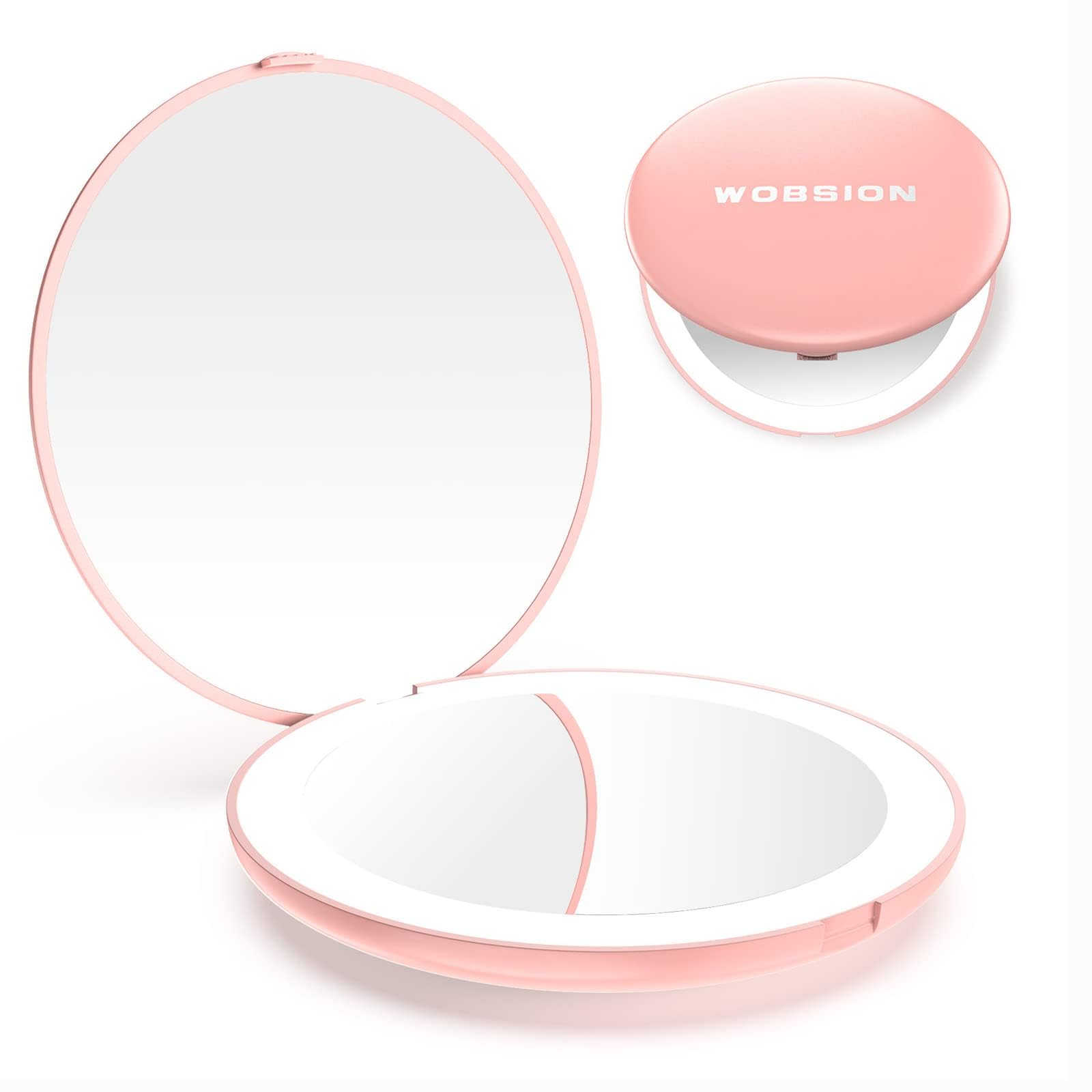 Miroir Wobsion 1x/10x avec LEDs pour maquillage précis en déplacement.