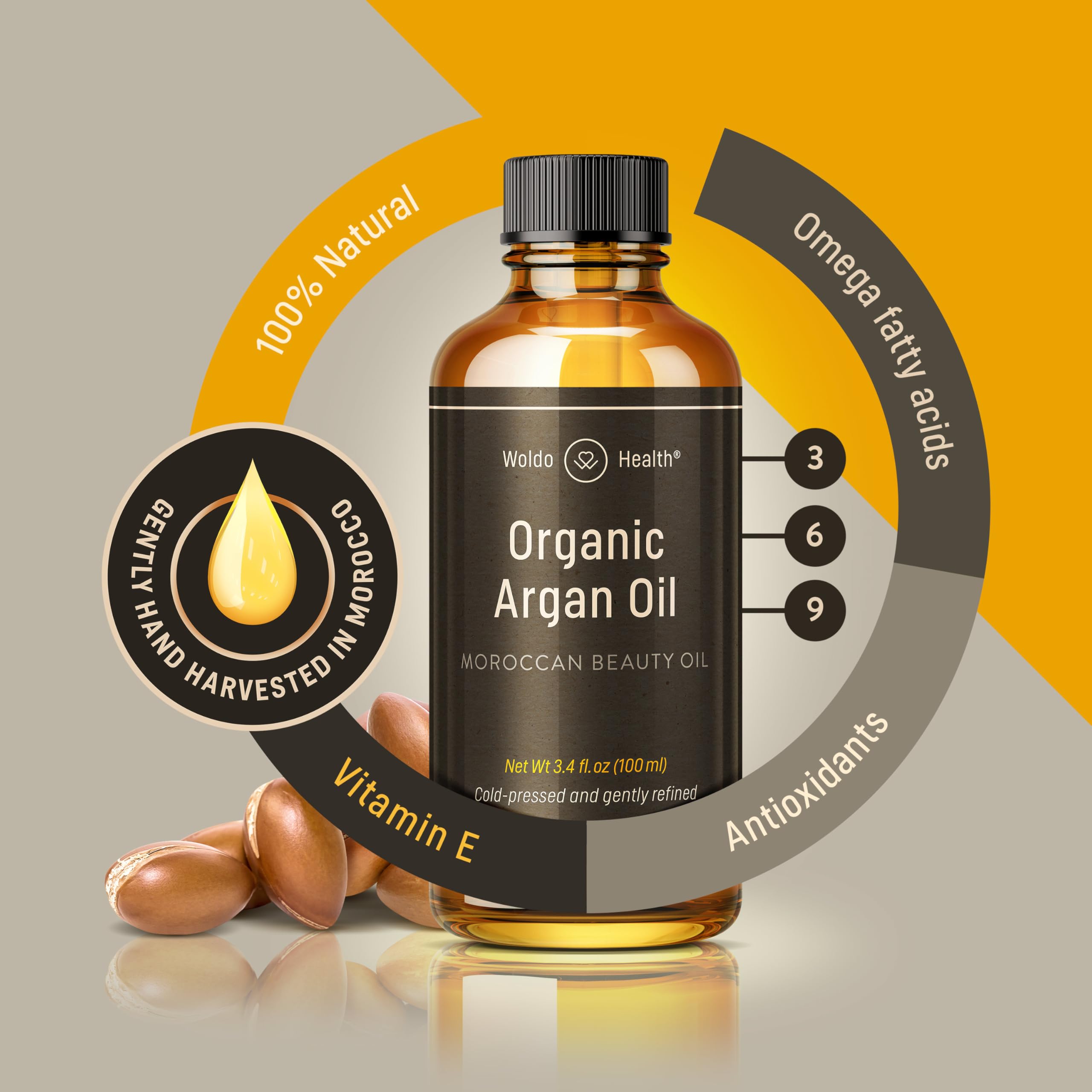Cheveux brillants et doux après application de l'huile d'argan WoldoHealth.