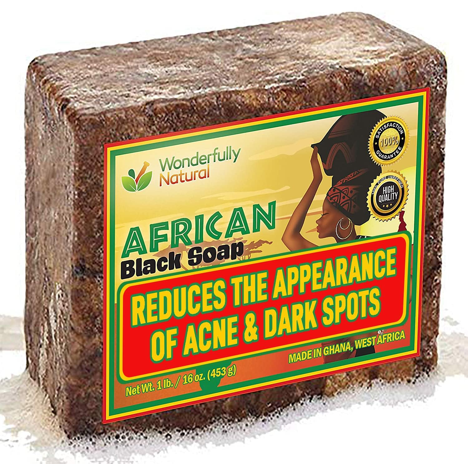 Wonderfully Natural – Savon noir africain en barre, purifiant et nourrissant la peau.