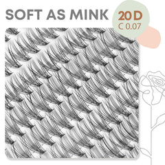 WONSIS cils en grappes 20D, 240pcs, 0-07mm C curl, regard cohérent et durable.