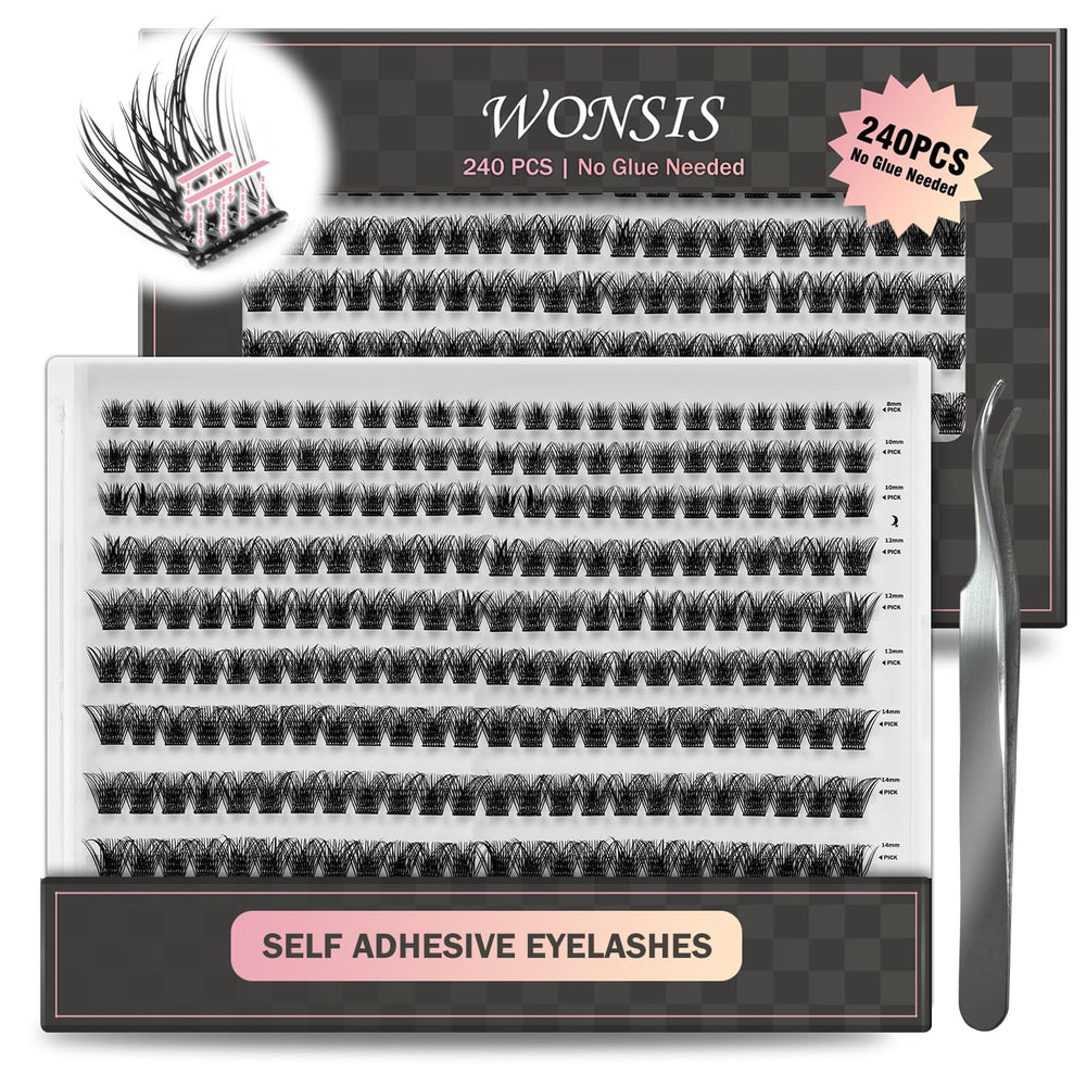 Faux cils WONSIS auto-adhésifs, 240 pièces, pose rapide sans colle.
