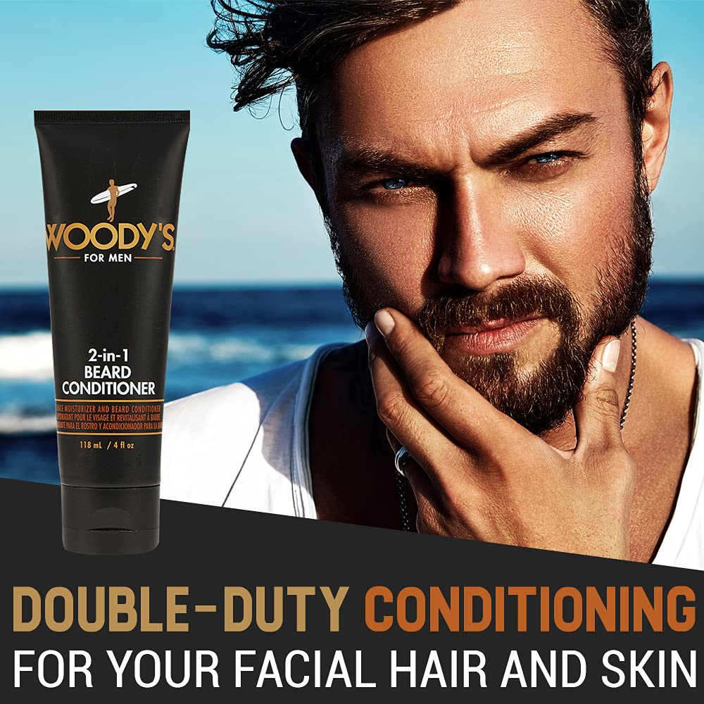 Woody's 2-en-1 barbe-conditionneur-crème, adoucit et démêle les poils.