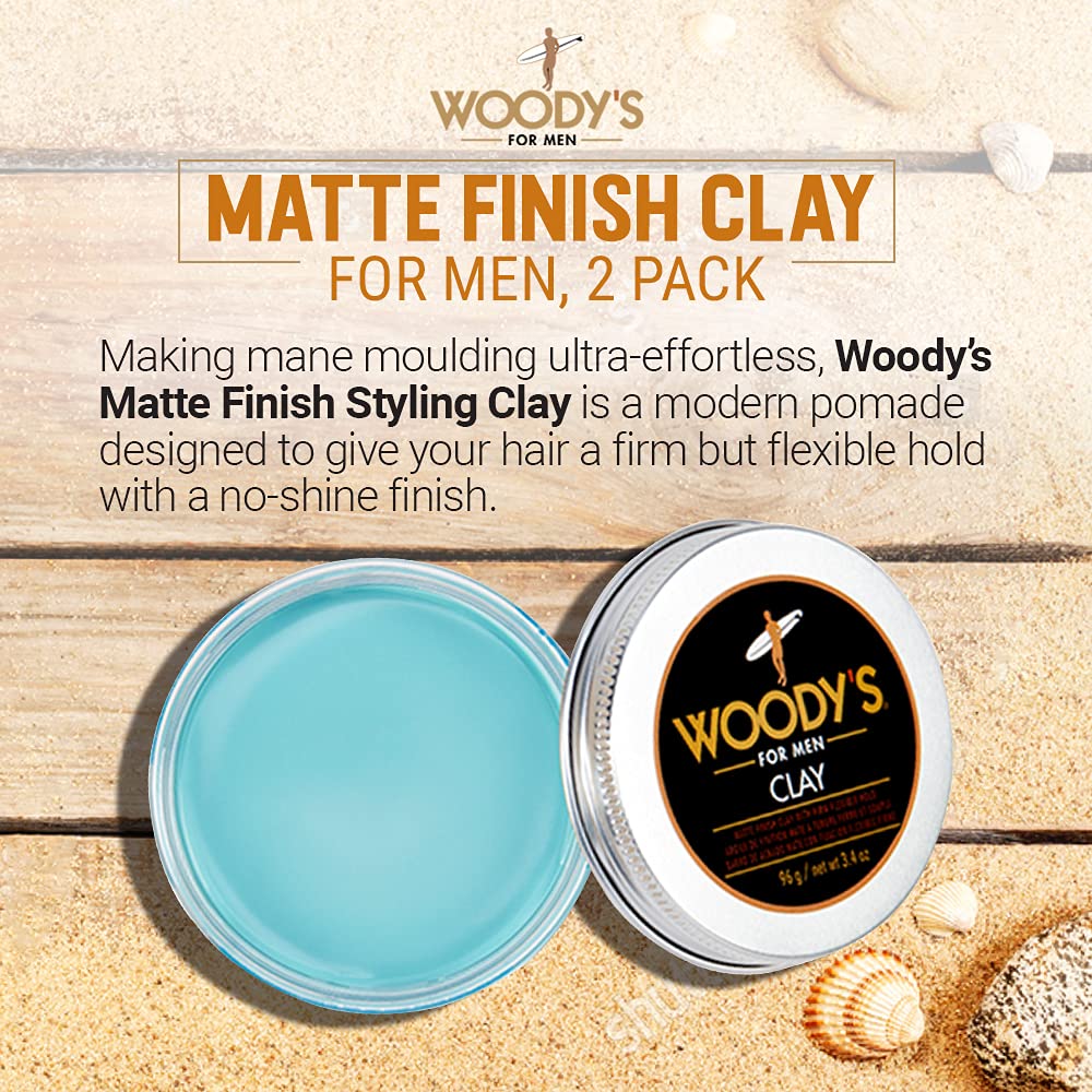 Woody's Argile Coiffante premium – mains appliquées, coiffage fluide et contrôle flexible.