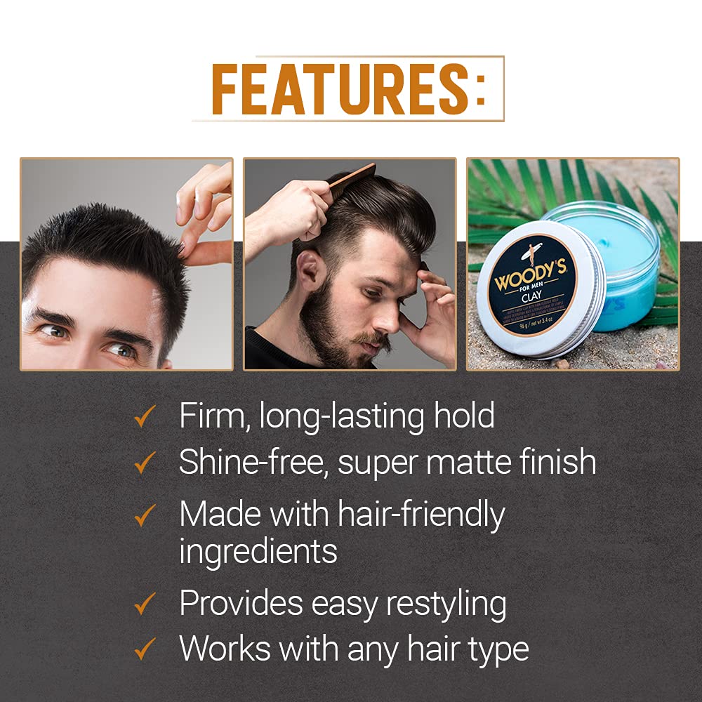 Woody's Argile Coiffante premium – tenue durable, maintien ferme mais flexible.