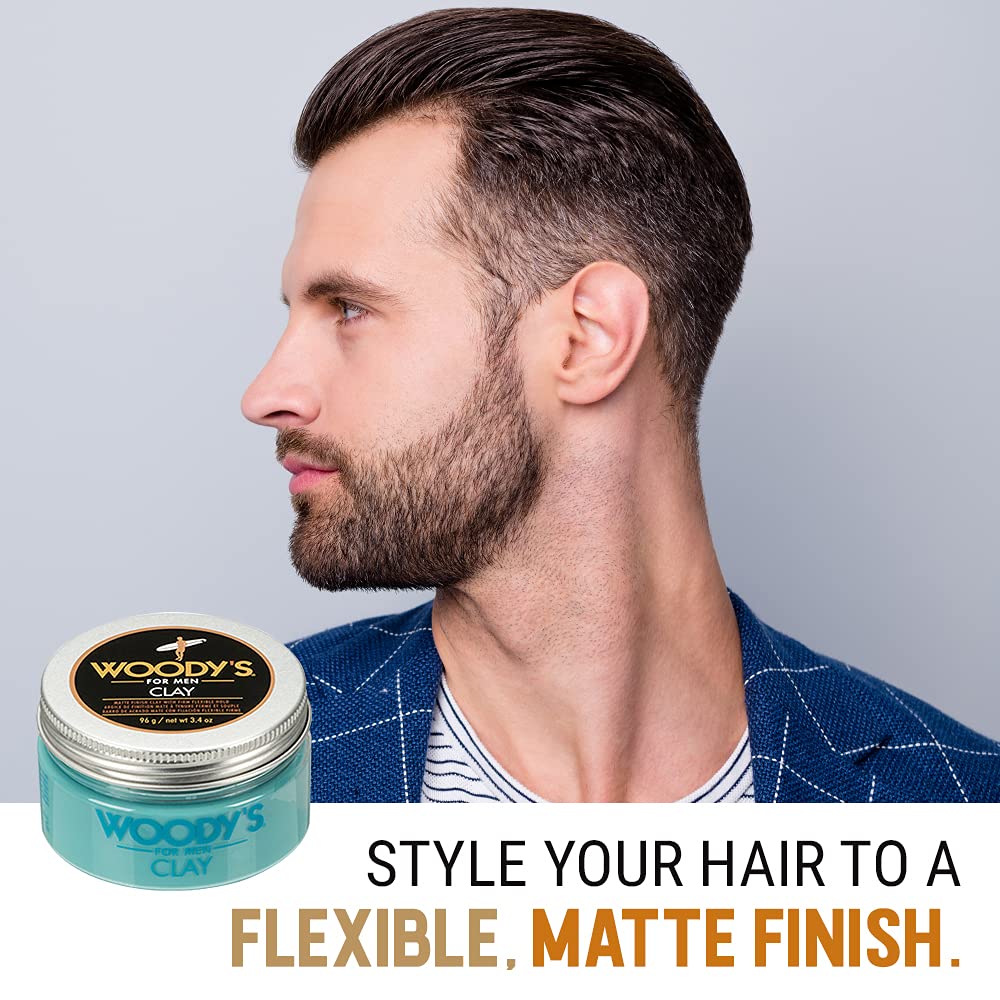 Woody's Argile Coiffante premium – texture visible et fini mat pour définition précise.