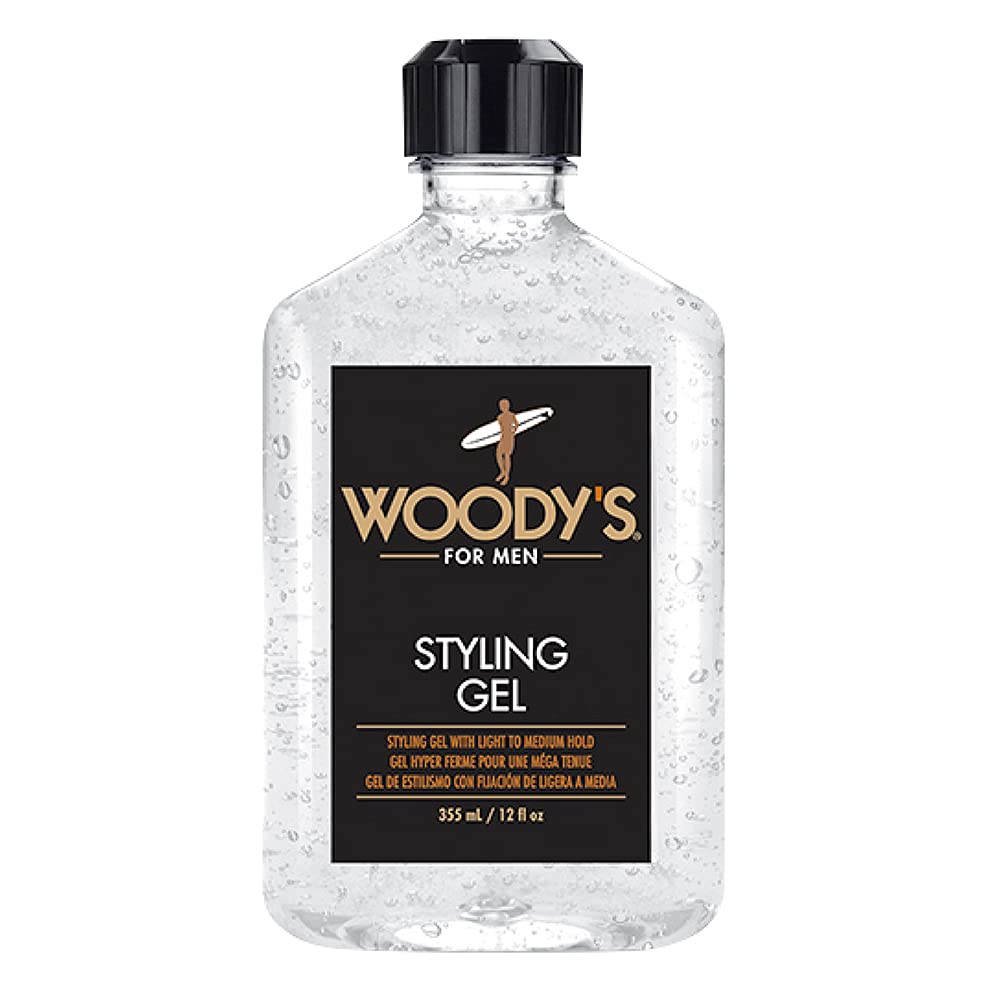 Woody's Gel Coiffant – flacon visible, fixation légère et naturelle.
