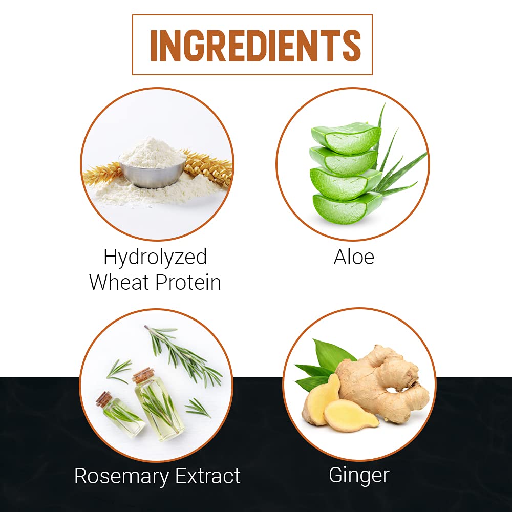 Actifs botaniques Gingembre et Aloe dans Woody's Mega Firm Gel pour cheveux hydratés.