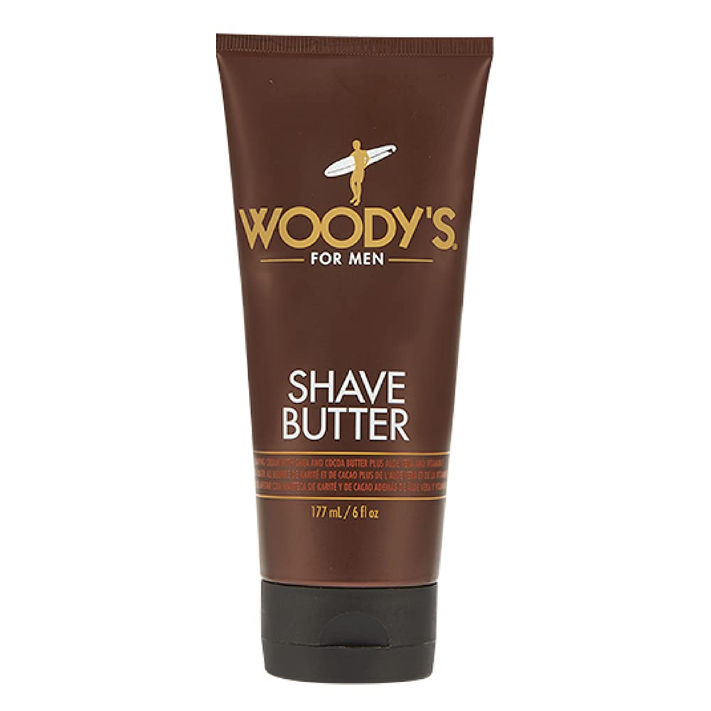 Beurre de rasage Woody's: bouteille et emballage élégant, pour un rasage précis et agréable.