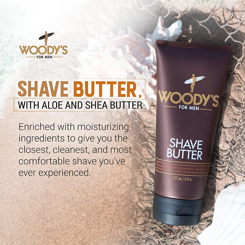 Beurre de rasage Woody's: texture crémeuse et veloutée prête à être appliquée pour glisse fluide.
