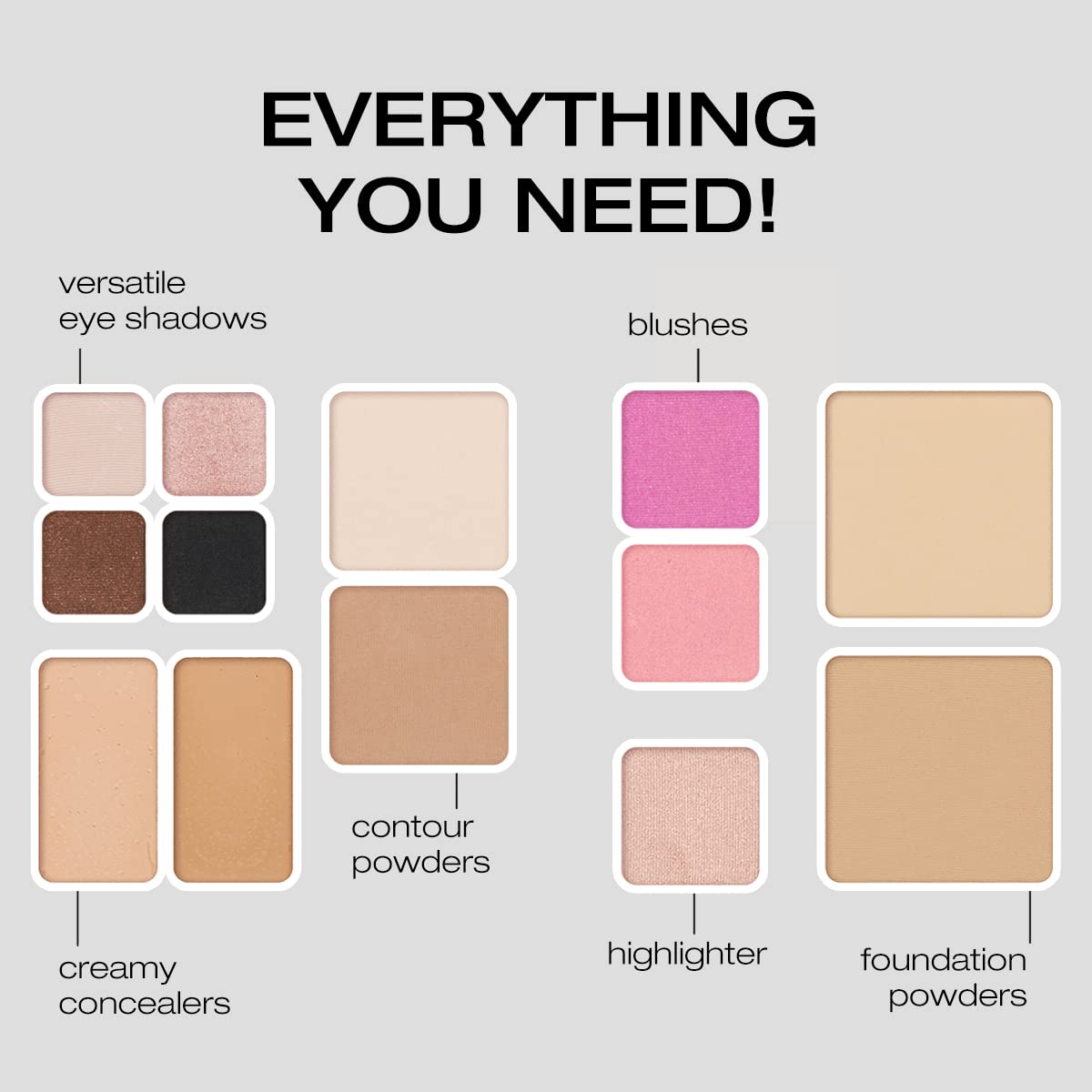 Woosh Beauty ombres crème brun or noir, options polyvalentes.
