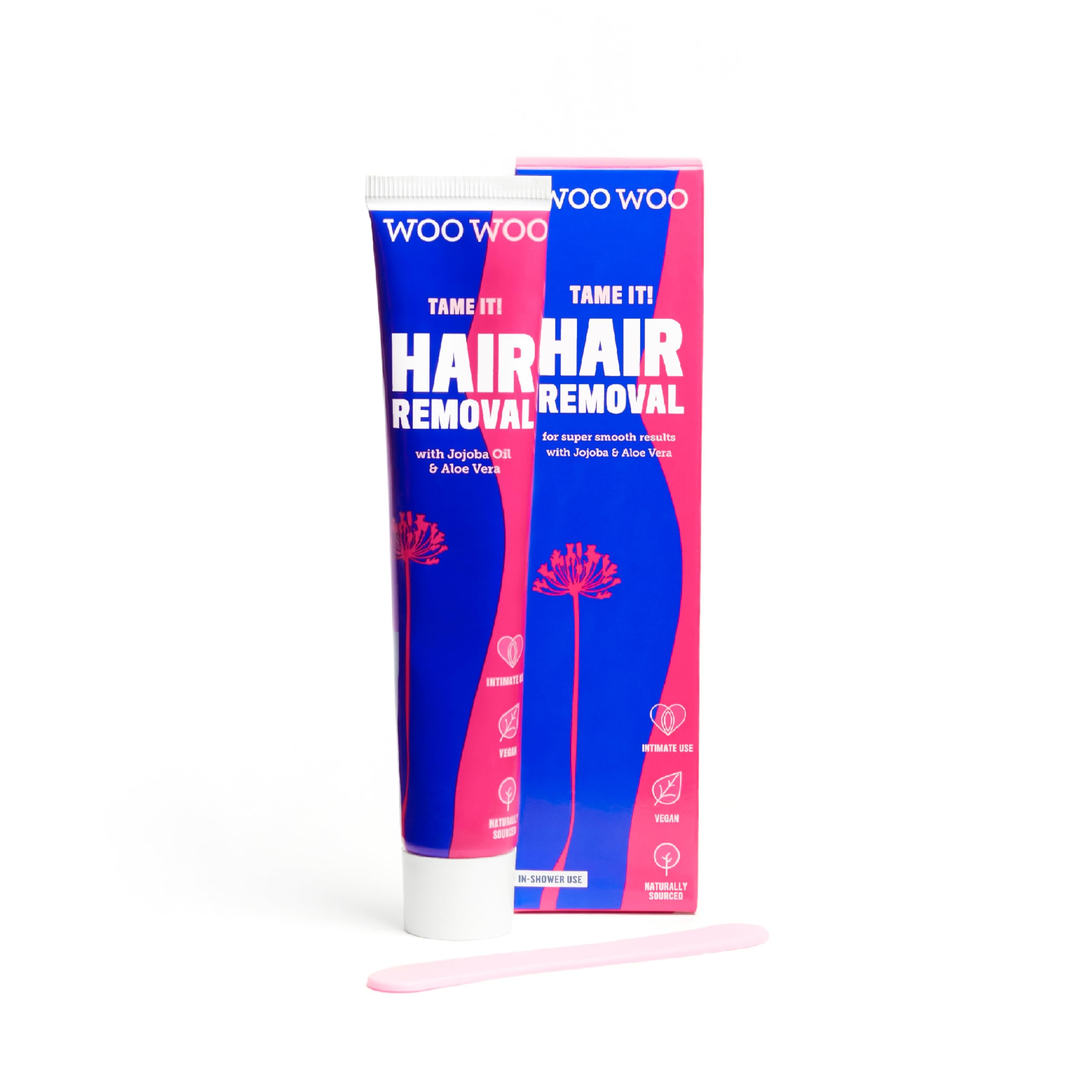 Woowoo Tame It! Crème dépilatoire intime en flacon, épilation en douceur au bain.