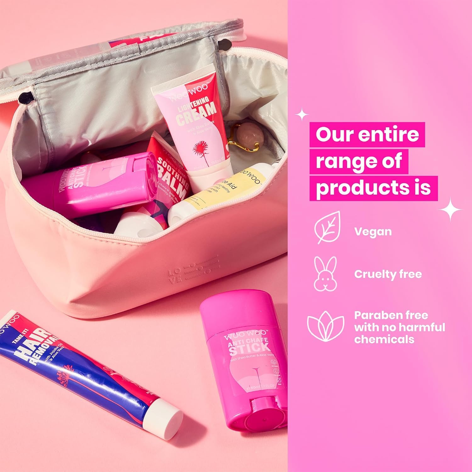 Woowoo Tame It! Logo dermatologiquement testé sur l'emballage assure douceur cutanée.