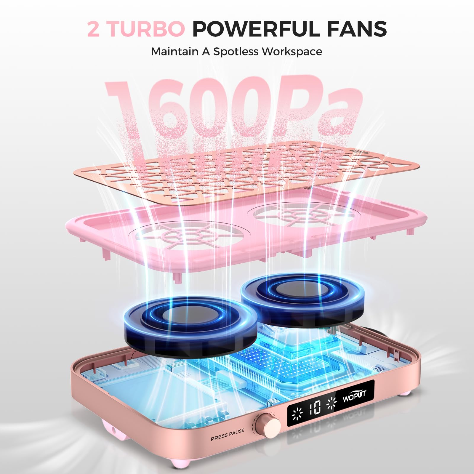 Woput Nail Dust Collector – affichage LED et 10 vitesses pour un contrôle précis.