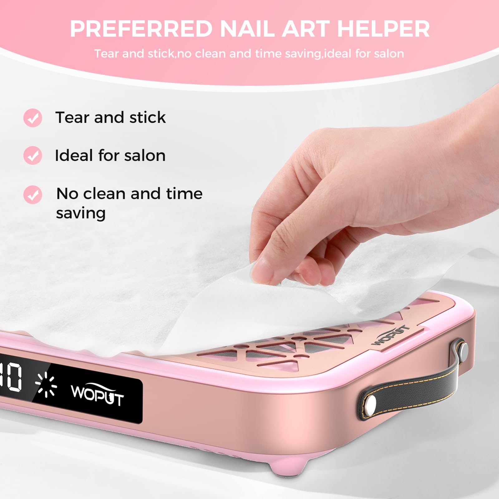 Woput Nail Dust Collector – design fin et poignée portable pour le transport.