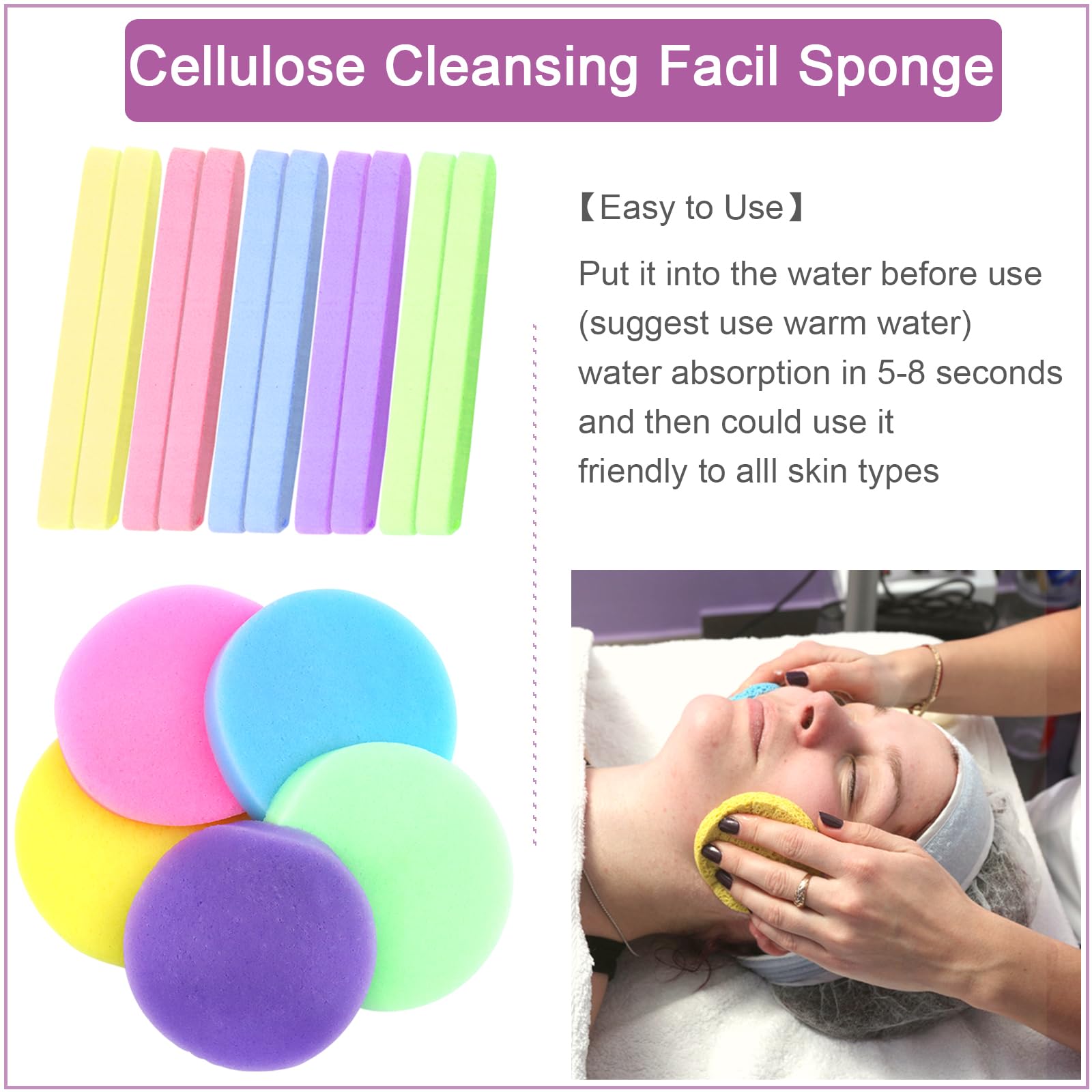 Éponges faciales WORFACE expansion rapide après immersion pour une utilisation facile.