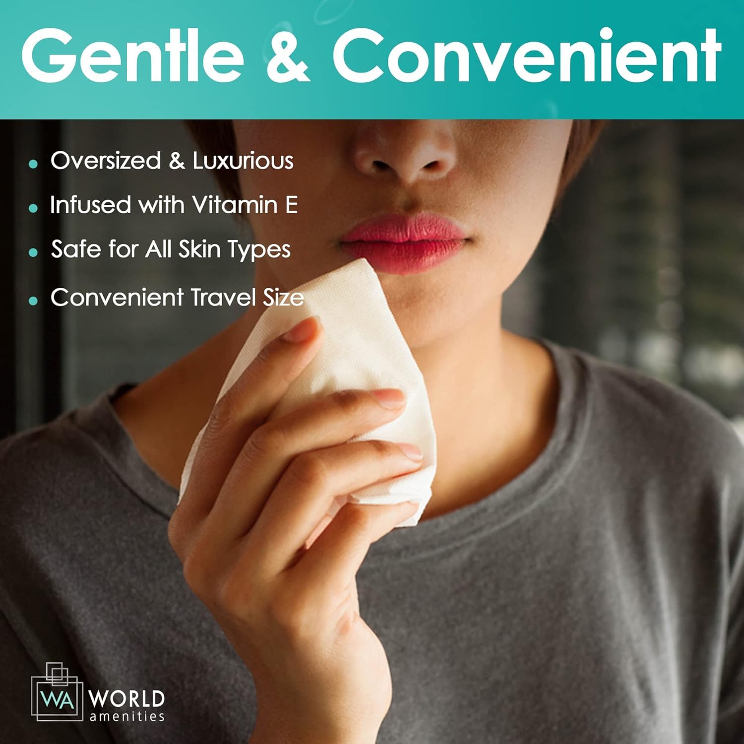 World Amenities lingette démaquillante, texture généreuse et douceur sans alcool.