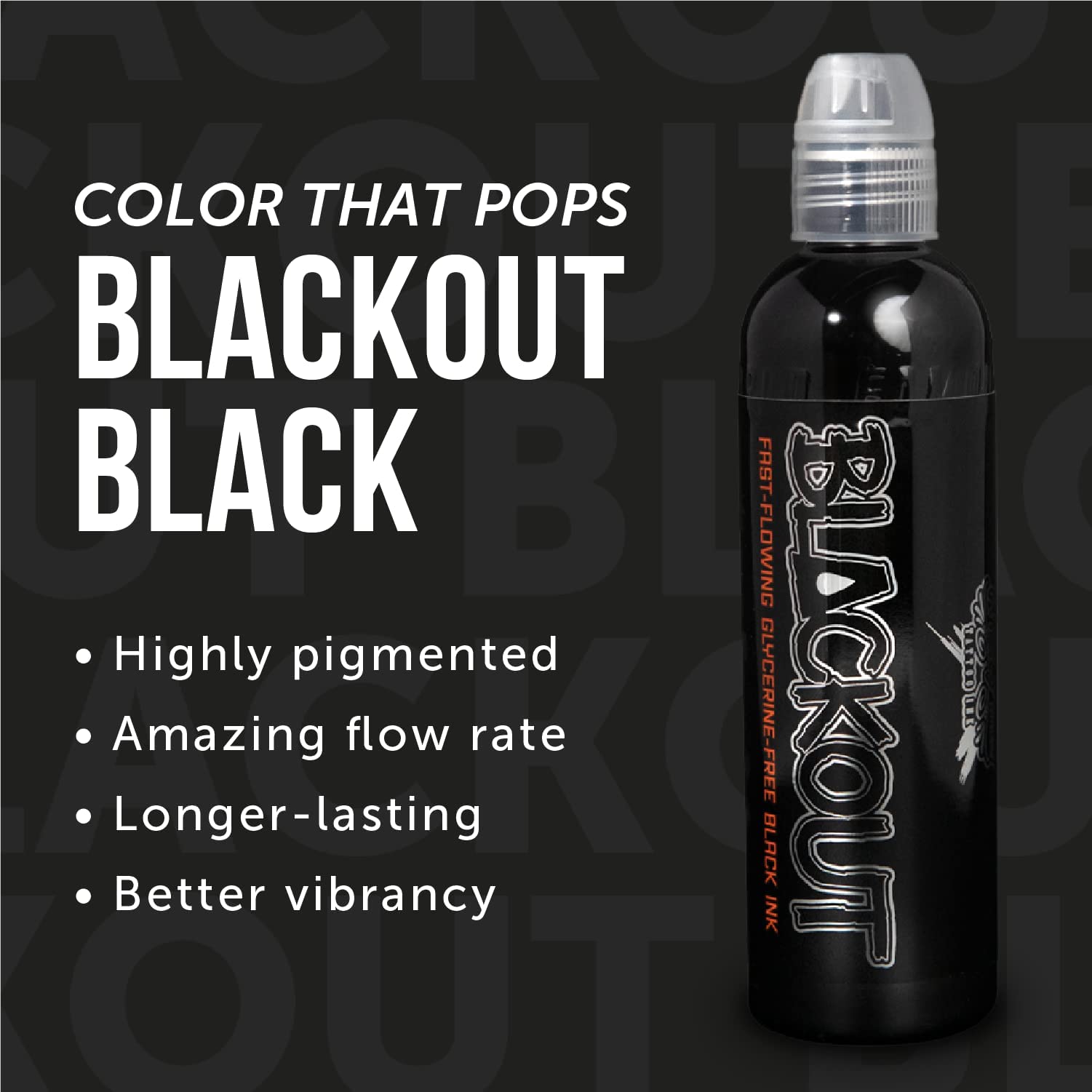 World Famous Blackout Ink : application sur peau avec noir profond et uniforme.
