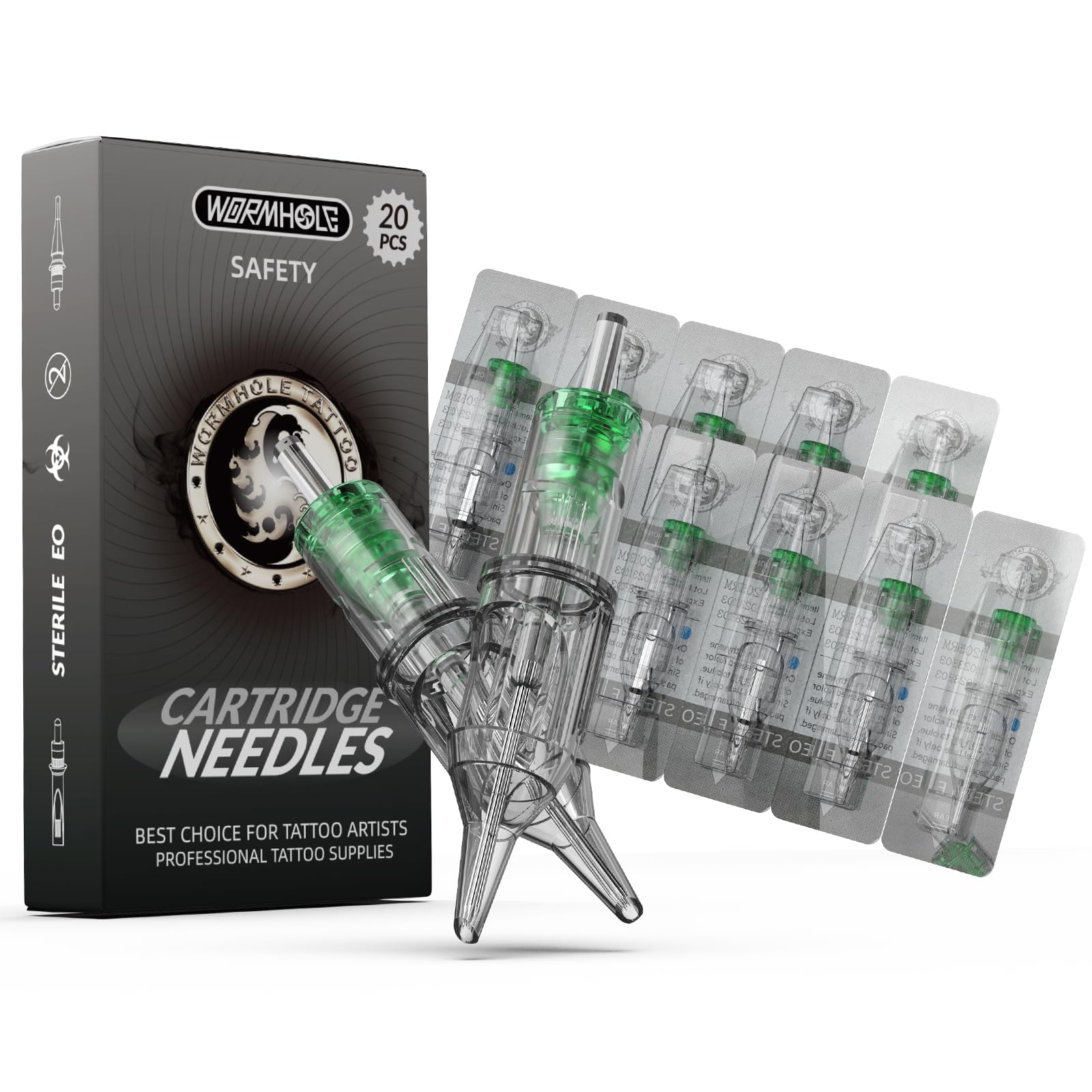 Aiguilles Wormhole Tattoo 20pcs 5RS dans emballage individuel pour une hygiène facilitée