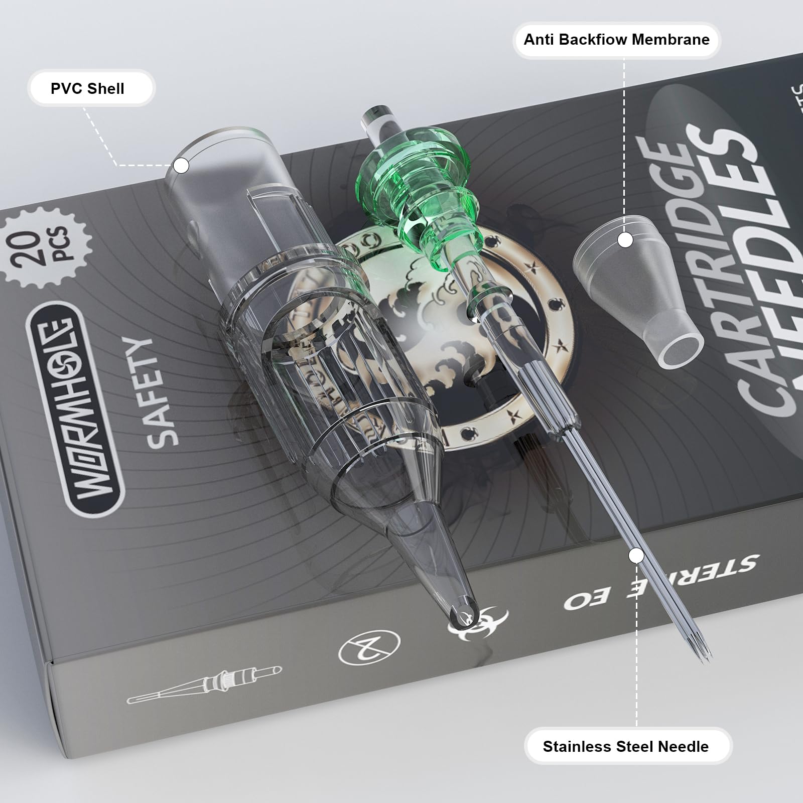 Aiguilles Wormhole Tattoo en PVC et acier inoxydable, durables et sûres