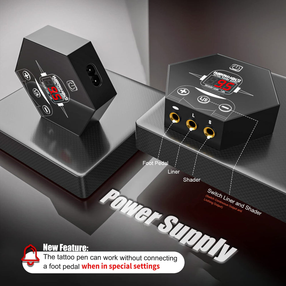 Alimentation double Wormhole Tattoo avec protection automatique pour plus de securite.