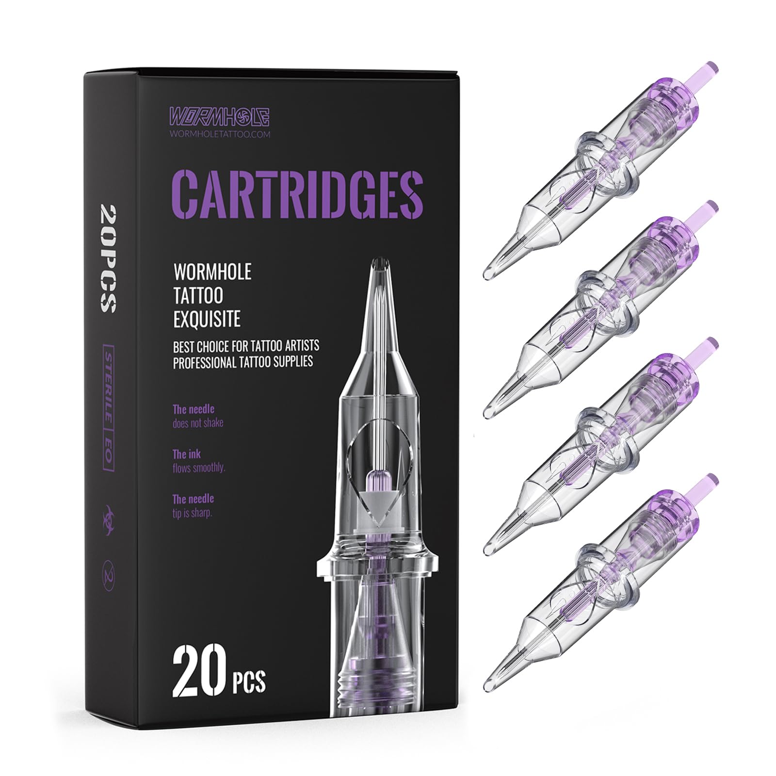 Cartouches Wormhole Tattoo 1RL 20pcs avec boîtier transparent pour visibilité et précision