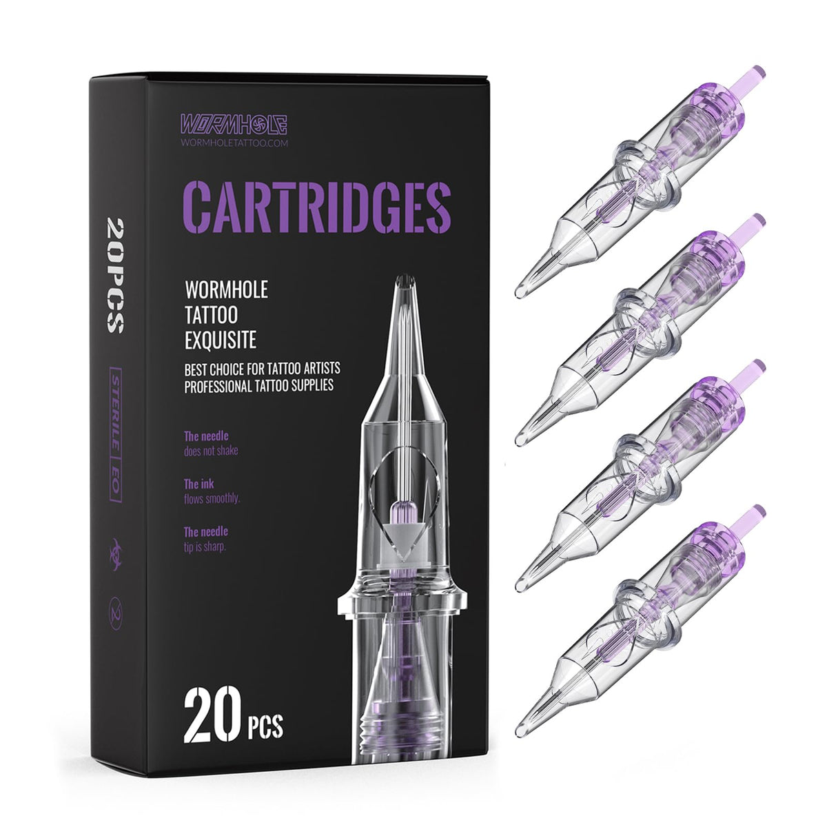 Cartouches Wormhole Tattoo 1RL 20pcs avec boîtier transparent pour visibilité et précision