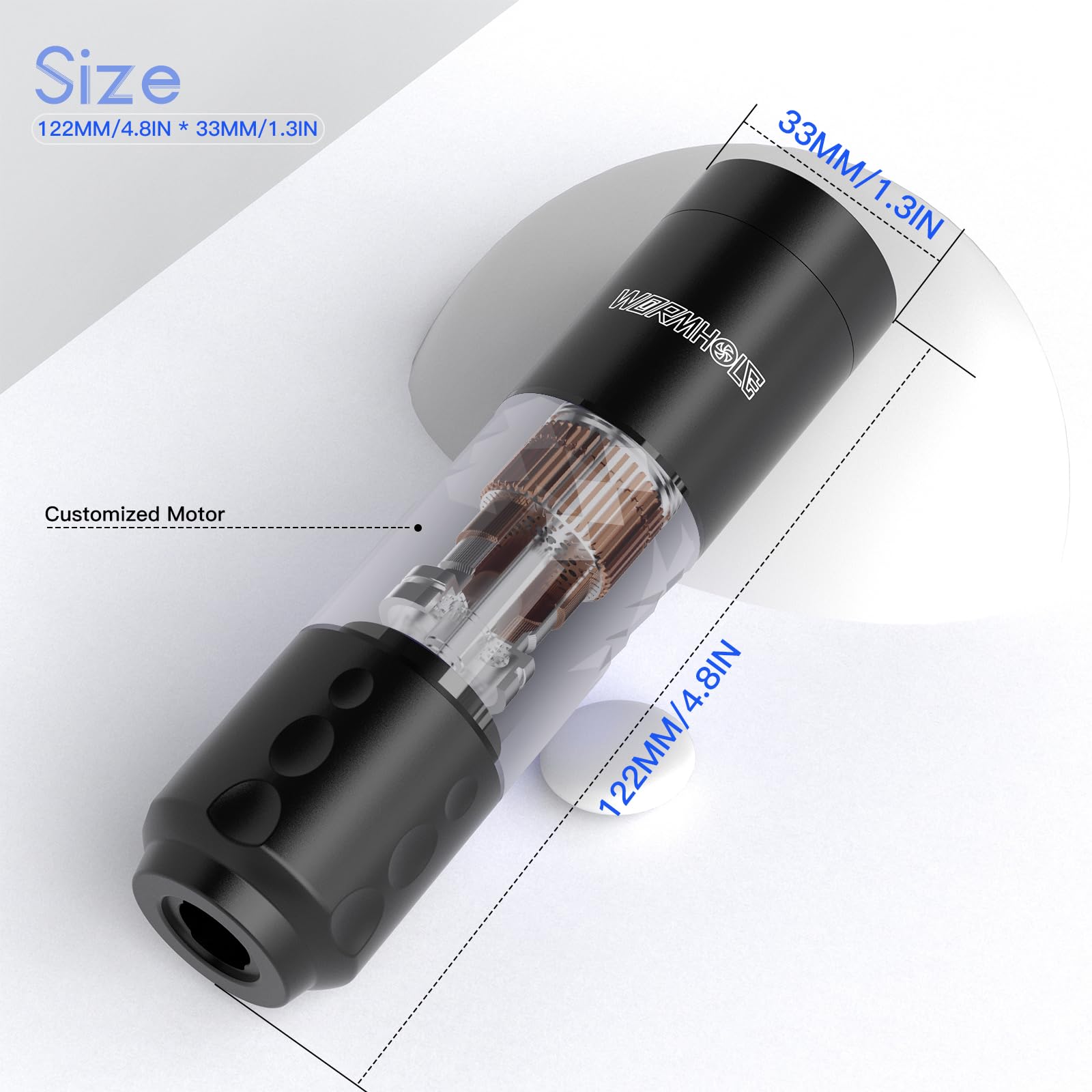 Design ergonomique Wormhole Tattoo, prise en main douce et fluide
