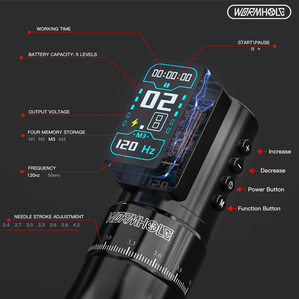Wormhole Tattoo Gun – affichage LED pour contrôle en temps réel