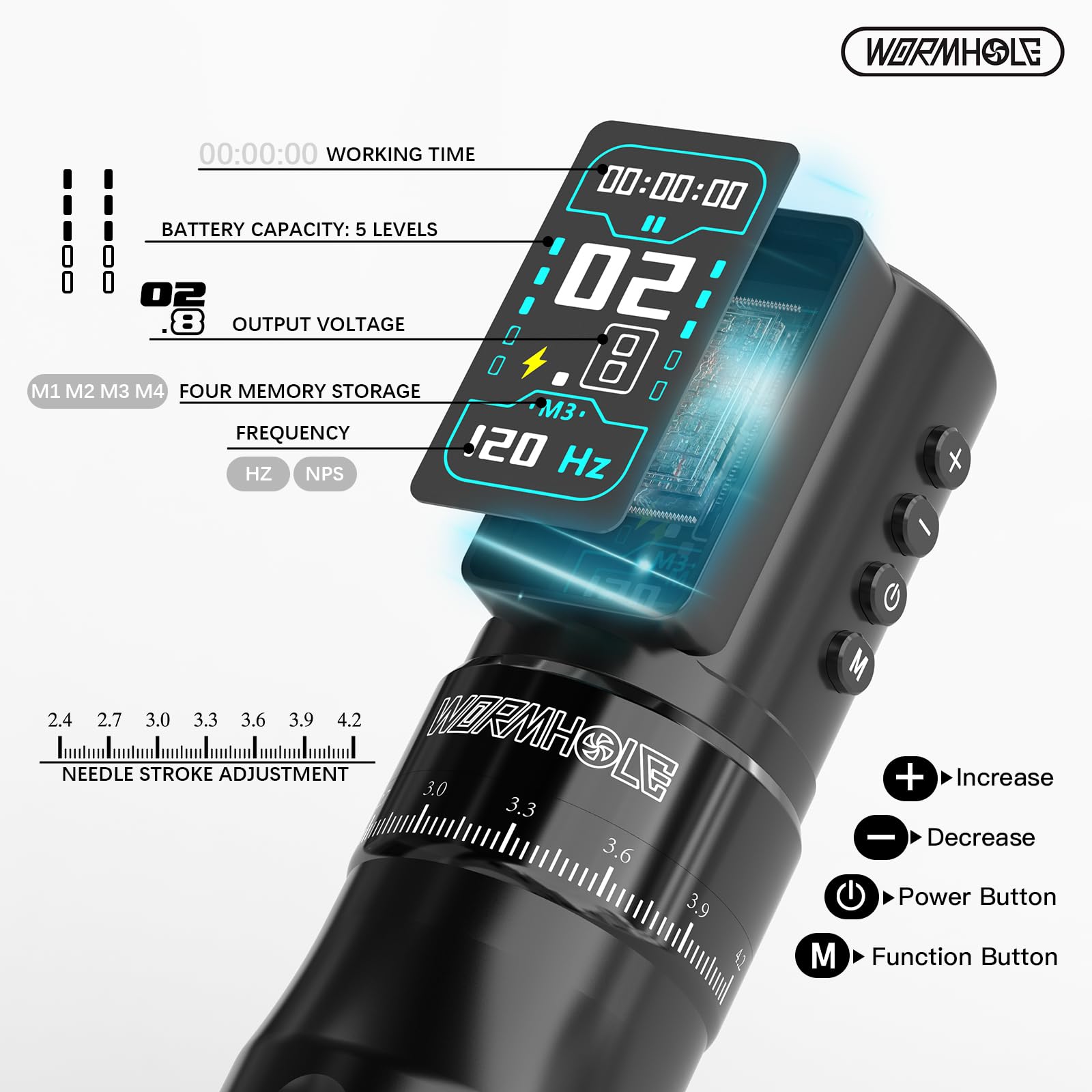 Manche ergonomique du Wormhole Tattoo Gun Kit, prise en main agréable.