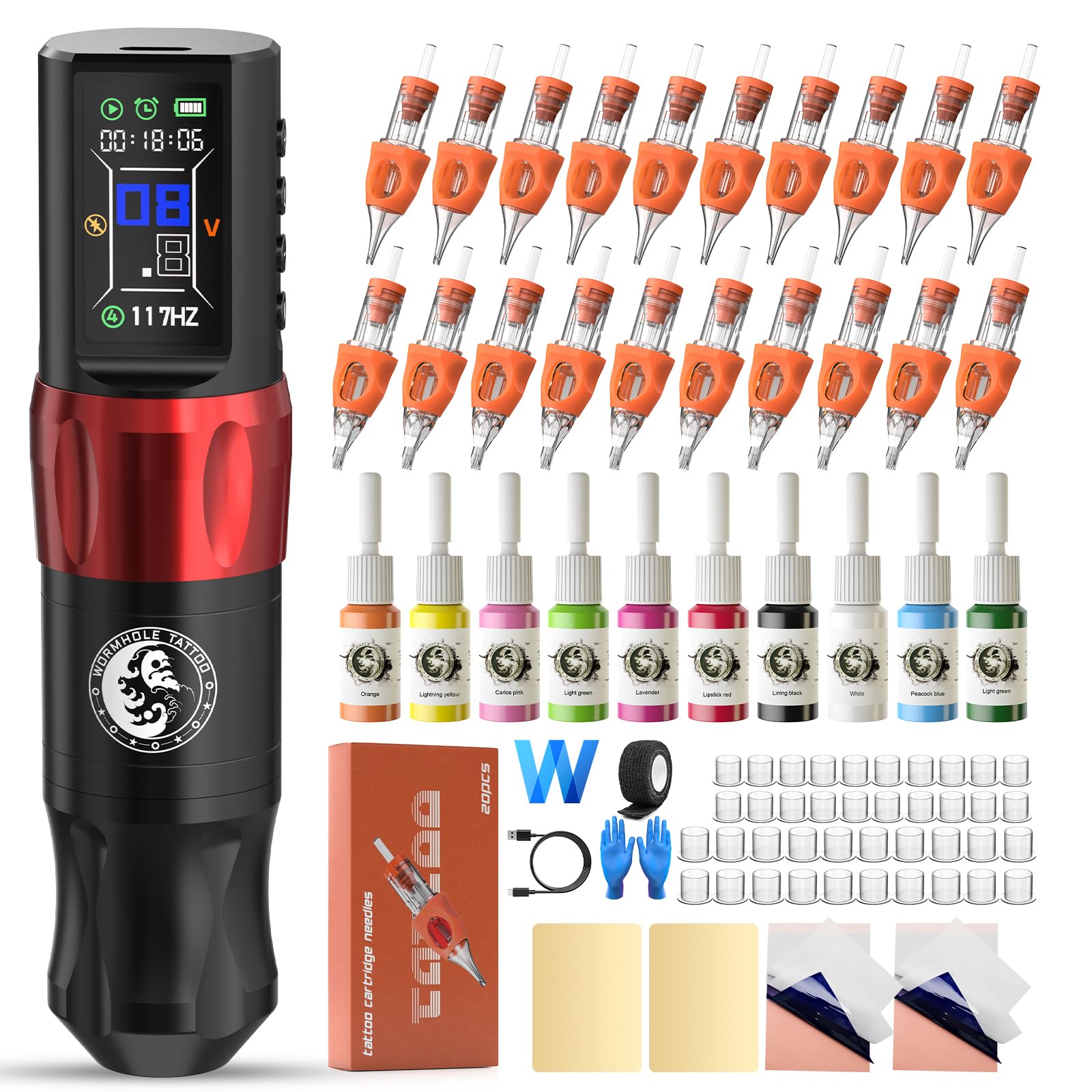Wormhole Tattoo Gun Kit sans fil – ensemble complet prêt pour les sessions prolongées.