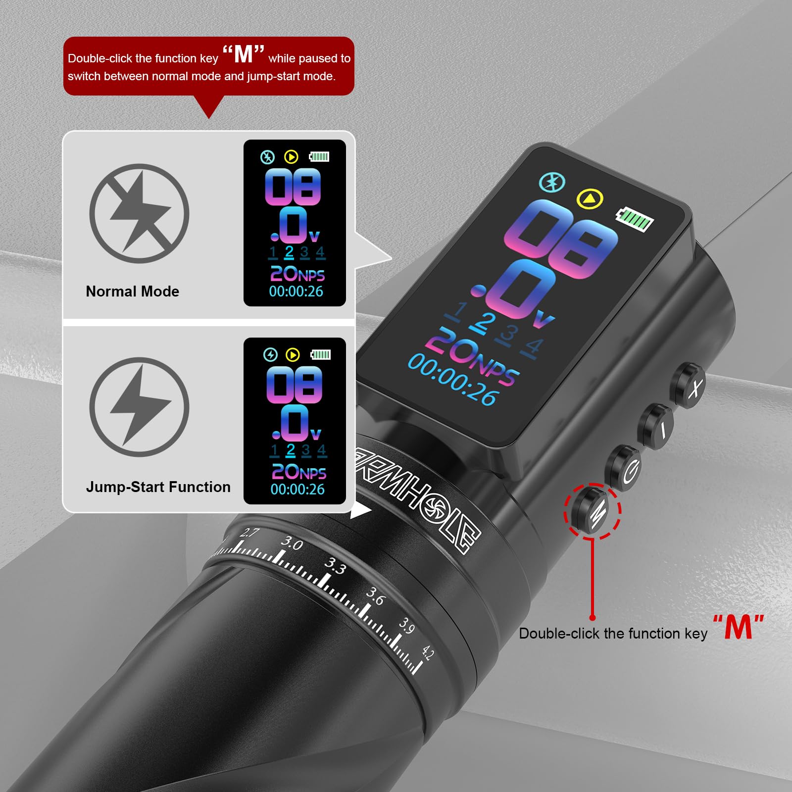 Wormhole Tattoo Gun longueurs de course visibles, sept options.