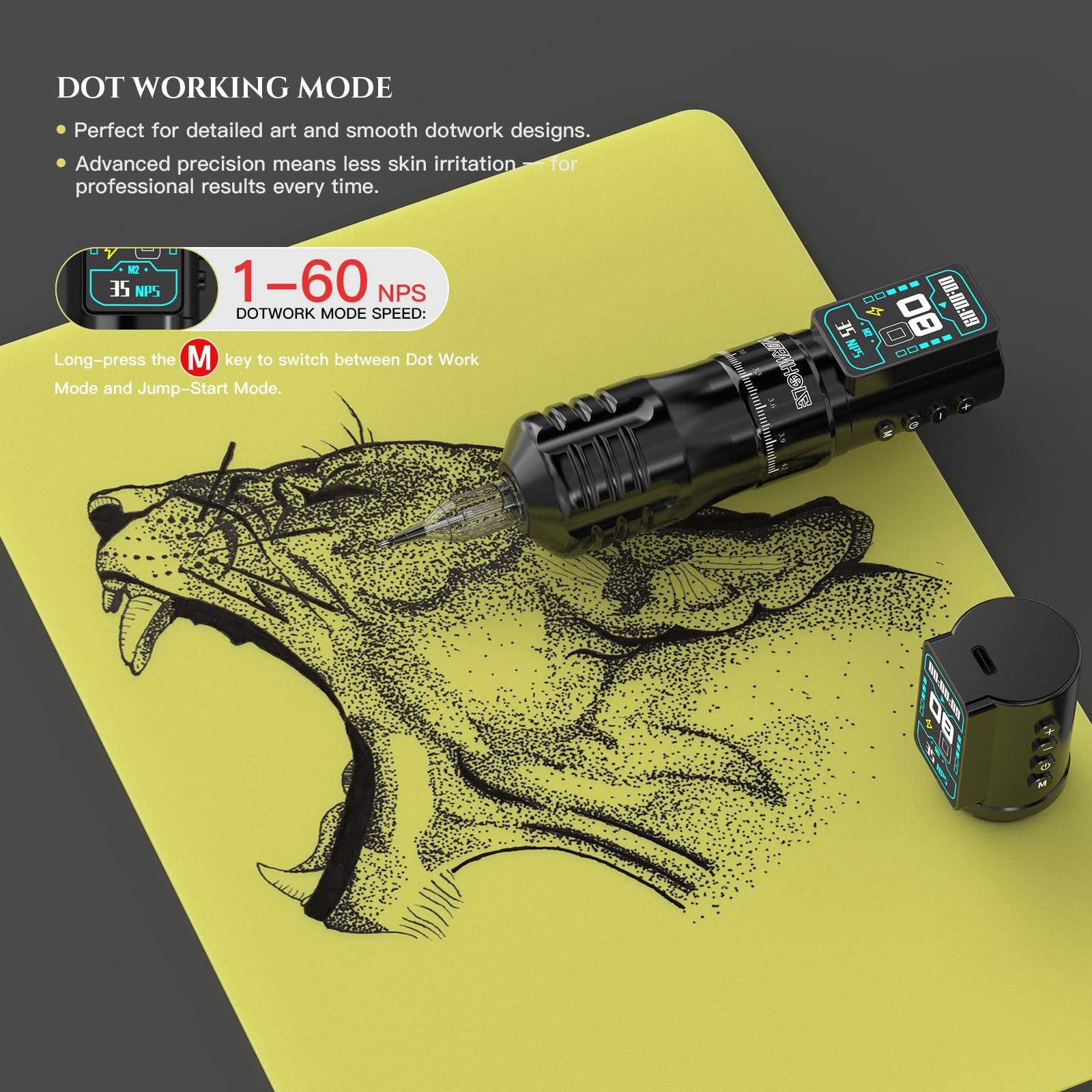 Wormhole Tattoo Gun – 7 longueurs de course réglables pour précision
