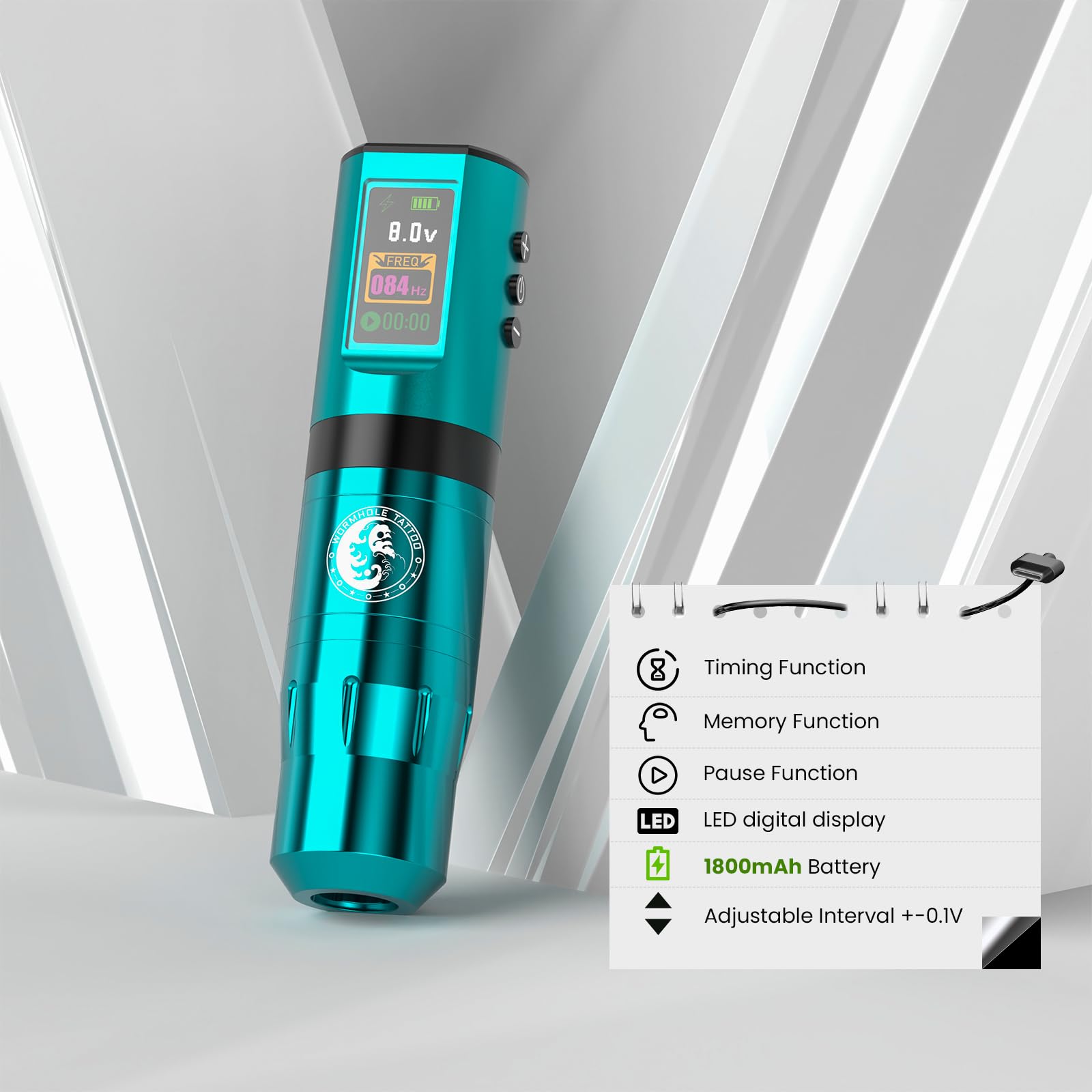 Wormhole Tattoo Kit charge Type-C, recharge rapide et pratique.