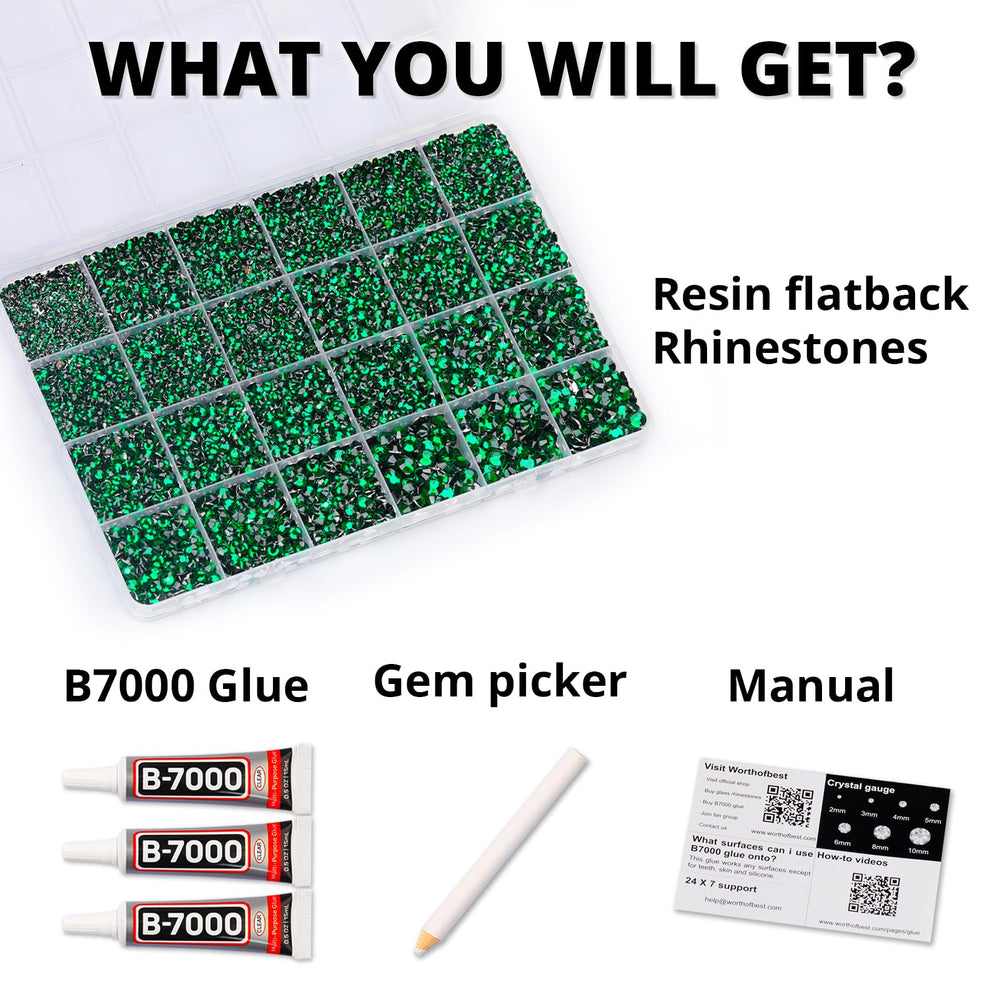 Worthofbest ensemble strass verts 24 grilles, parfait pour les projets créatifs faits maison.